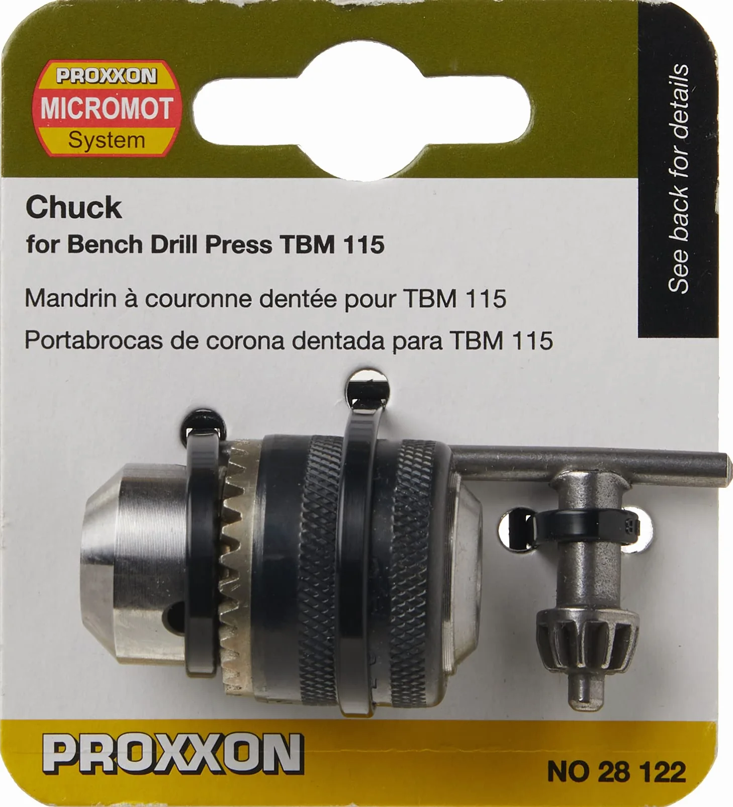 Proxxon 28122 uchwyt wiertarski z wieńcem zębatym uchwyt wiertarski Ø 0,5-6 mm z kluczem wiertarskim do Proxxon 28128 TBM gwint 3/8"