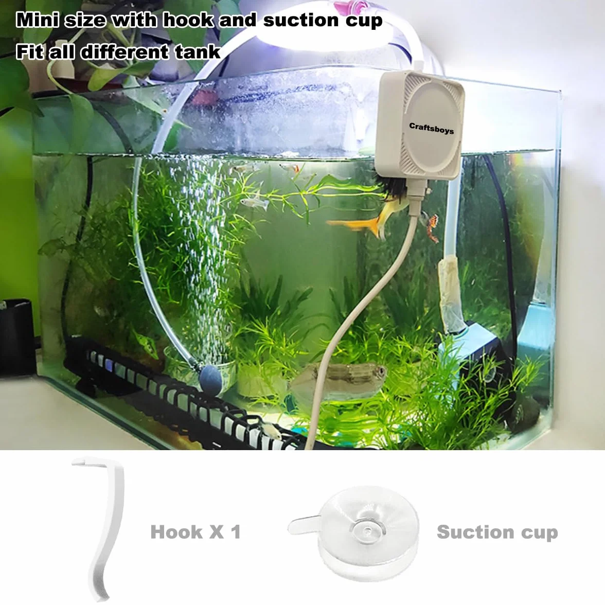 Cicha pompa powietrza do akwarium 450 ml/min, mini wisząca na pompce powietrznej