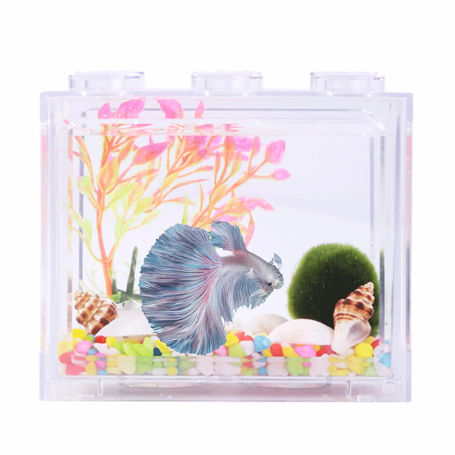 Małe Betta, Plastikowe Mini Pudełko Na Ryby Przezroczyste Wycięcie, Akrylowe Przeciwwybuchowe Przenośne Miniaturowe Akwarium (B)