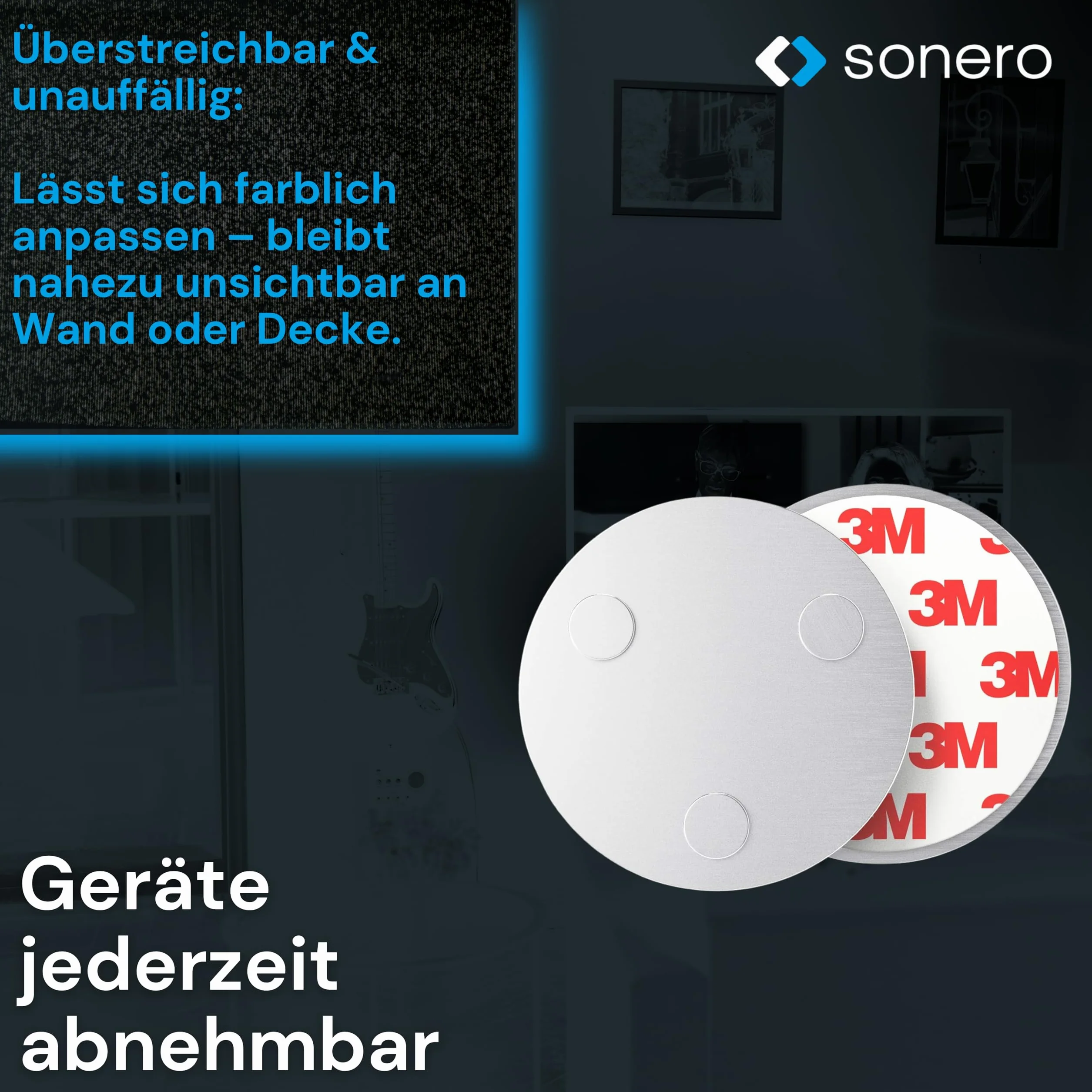 Sonero MH-070 uchwyt magnetyczny do czujników dymu (detektor tlenku węgla i inne produkty), średnica 70 mm, bardzo silne magnesy, 1 sztuka uchwyt magnetyczny, 1 zestaw