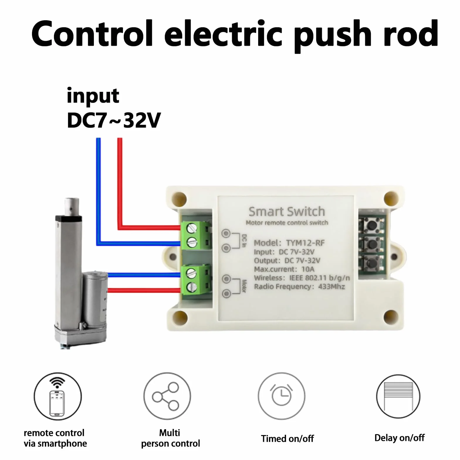 Tuya DC inteligentny kontroler WiFi, napęd liniowy 12 V/24 V, zdalny przełącznik, przekaźnik do przodu i do tyłu, aplikacja Smart Life, timer, kompatybilny z Alexa i Google Home