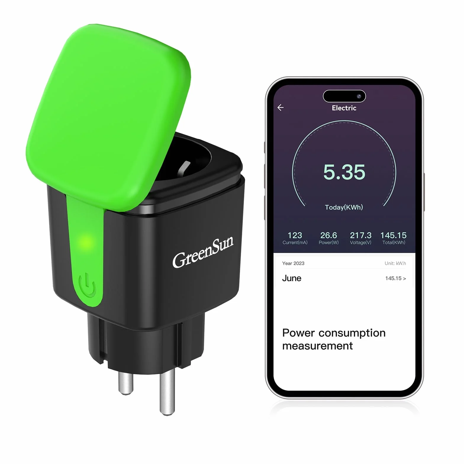 GreenSun Gniazdko wtykowe Wi-Fi, gniazdko zewnętrzne, wodoszczelne, programator czasowy, gniazdko elektryczne z miernikiem zużycia prądu, Alexa, inteligentne gniazdko Smart Life, licznik prądu