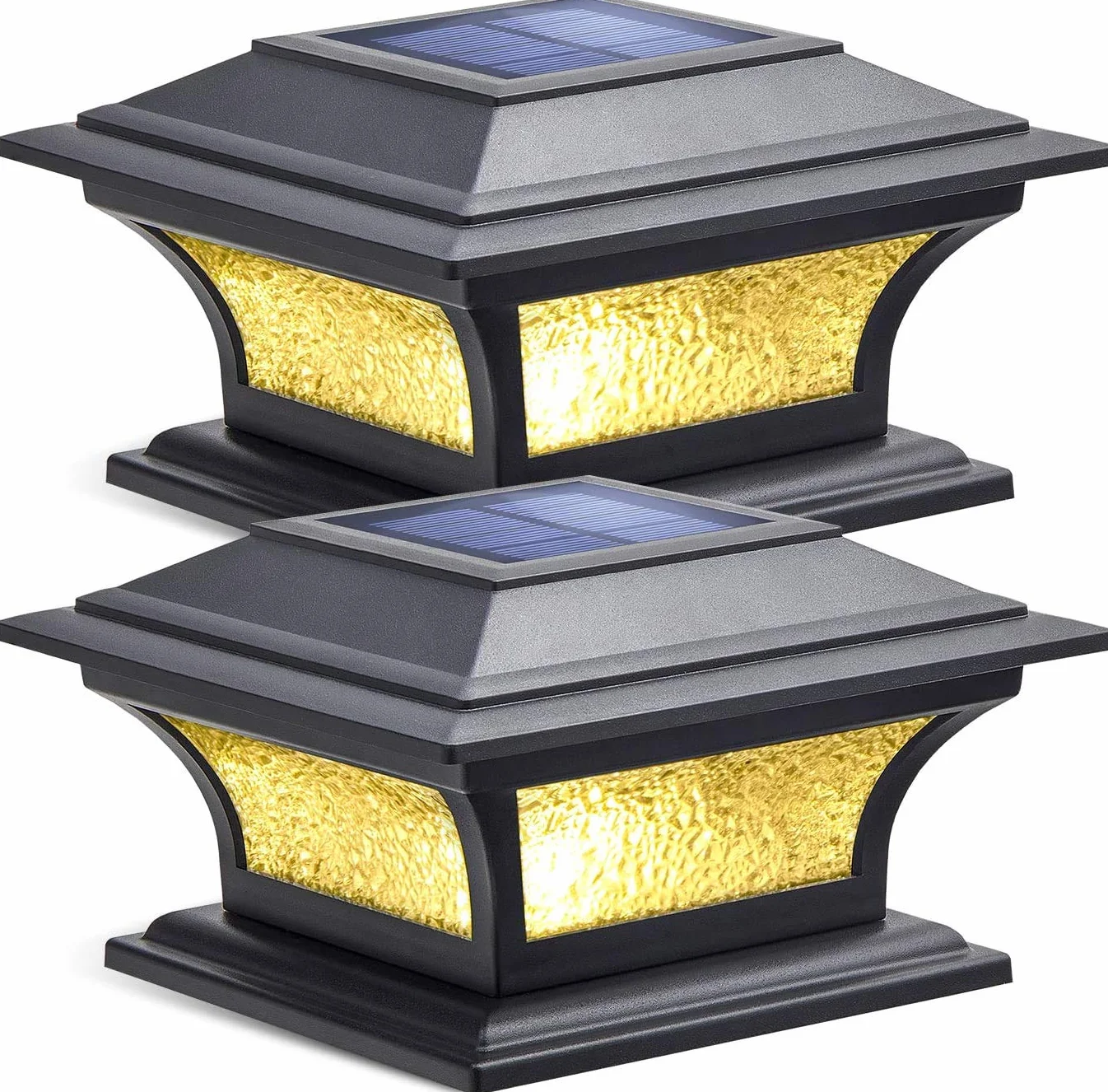 Siedinlar Solarne Post Światła nasadki Szklane LED zasilane energią słoneczną 2 tryby Ciepła biel/chłodna biel Oświetlenie dla 4x4 5x5 6x6 Słupki Ogrodzenie Taras Dekoracja ogrodowa Czarny (2szt)