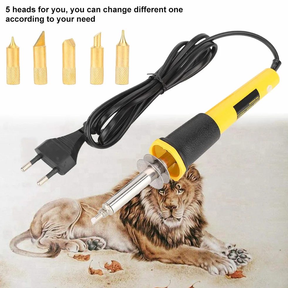 Hyuduo Elektryczny Drewno Pirografia Pirografia Narzędzie do Spalania Drewna 40W 400 ℃ z 5 Lutowymi Końcówkami do Skórzanego Drewna Ergonomicznego Gumowego Uchwytu