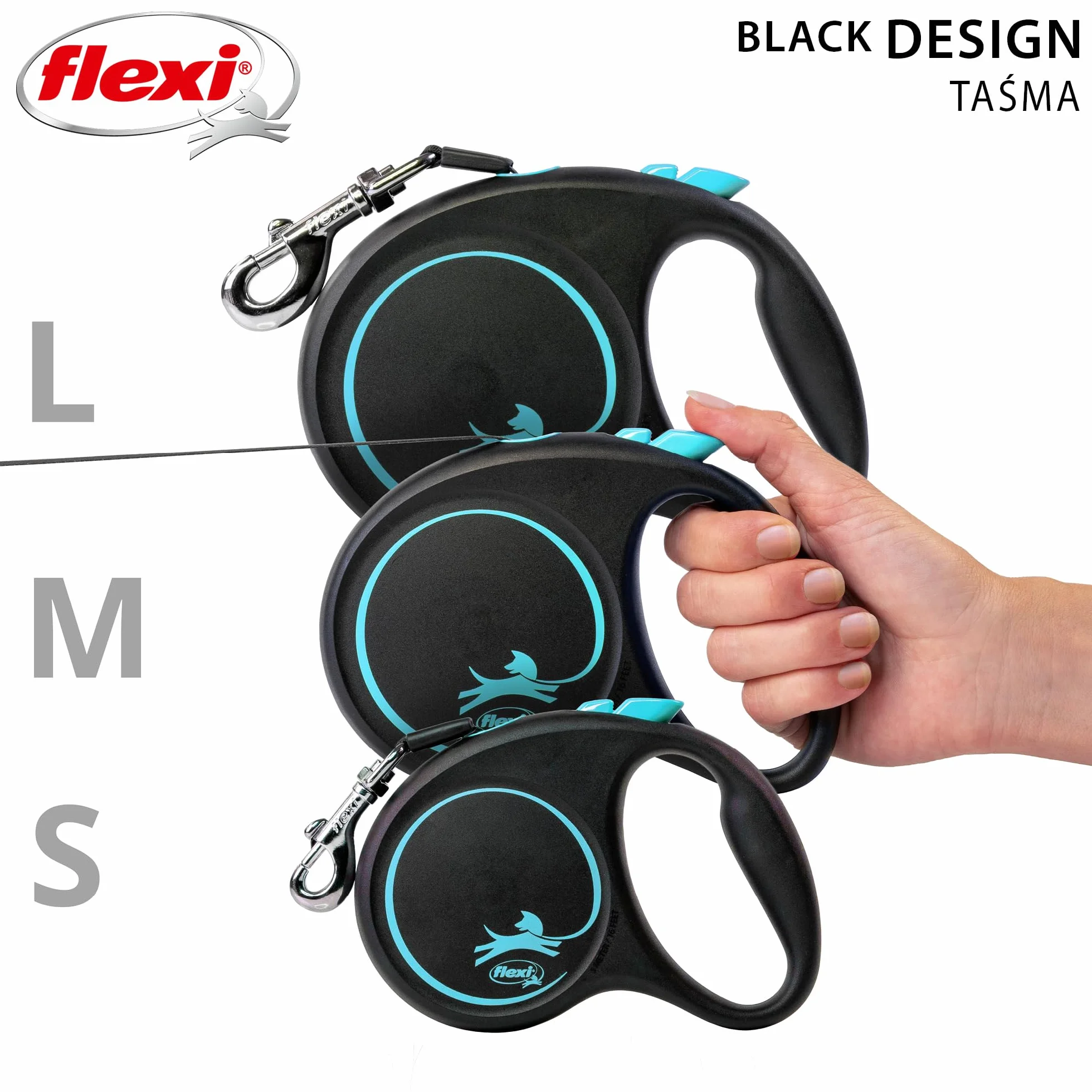 Flexi smycz automatyczna Black Design taśma M 5m niebieska