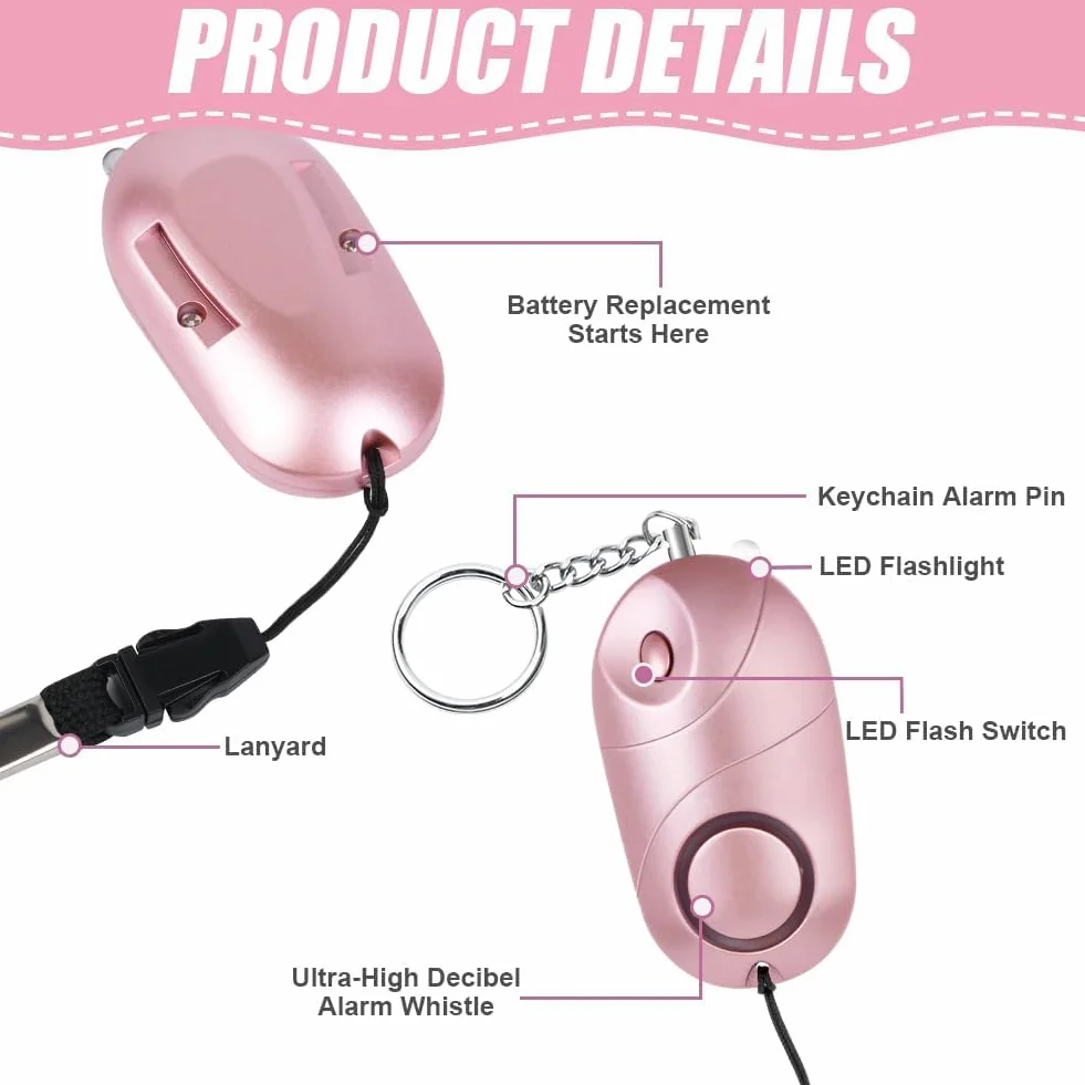 flintronic 2 x osobisty alarm 140 dB samoobrony z oświetleniem LED i brelokiem do kluczy, alarm kieszonkowy, czarny