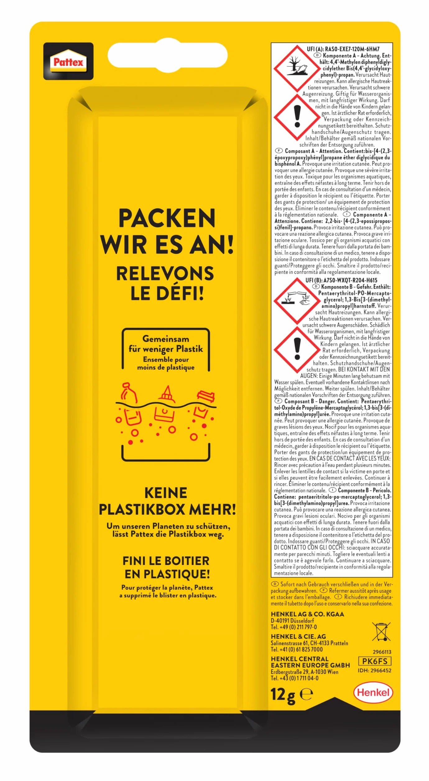 Pattex Kraft-Mix bardzo mocny, bardzo mocny klej z żywicy epoksydowej o wysokiej wytrzymałości końcowej, masa modelarska do prawie każdego materiału, przezroczysta plastelina, 1 x 12 g