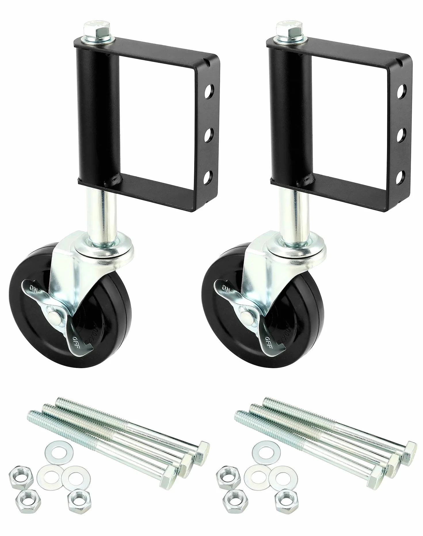QWORK® 2 sztuki rolek bramowych ze sprężyną 10 cm, rolki do dużych obciążeń, nośność 100 kg, z bocznym hamulcem blokującym