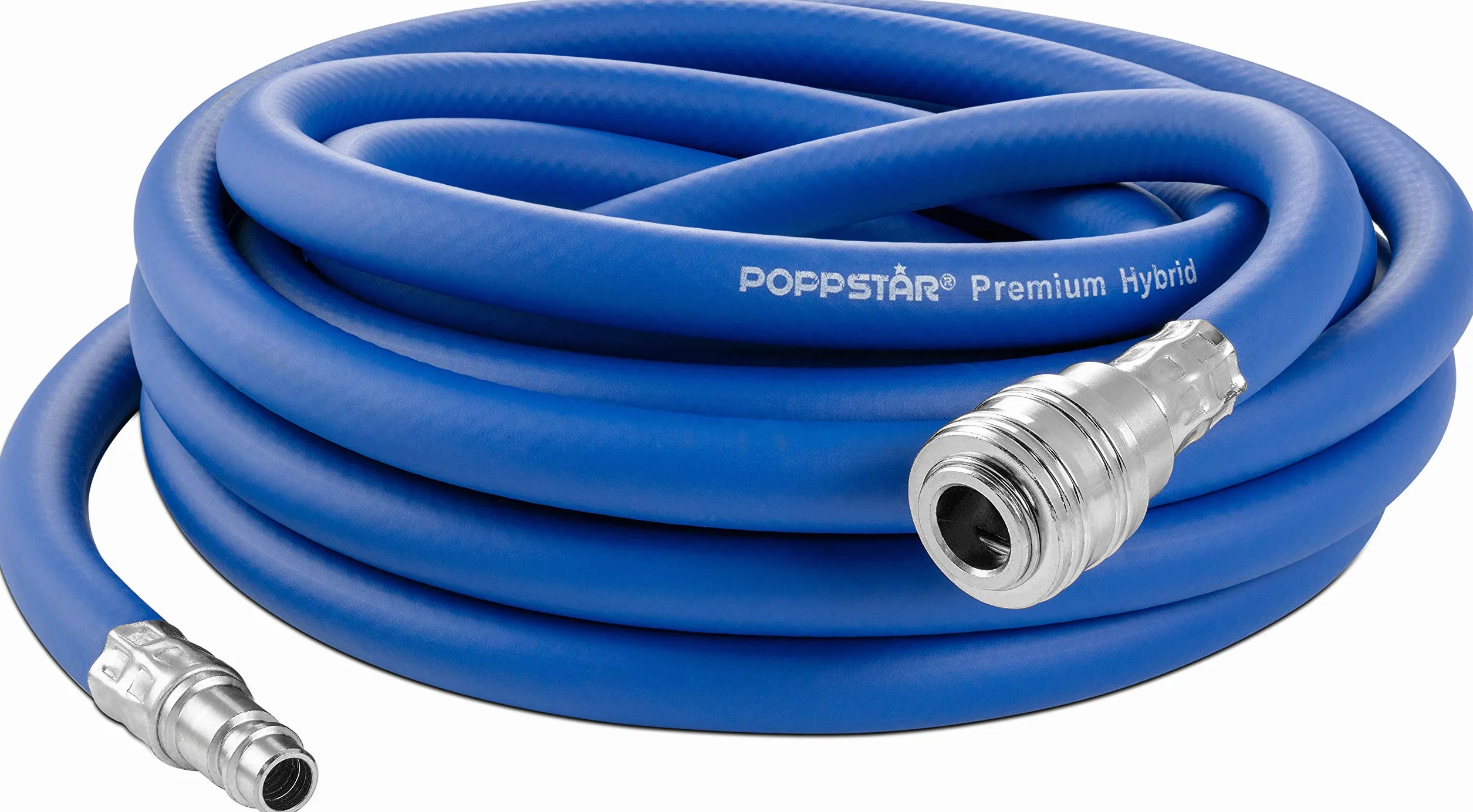 Poppstar wąż pneumatyczny 5m (hybrydowy: PVC wzmocniony tkaniną, średnica wew 9,2mm z szybkozłączką i wtyczką złącza) do 20 bar, niebieski