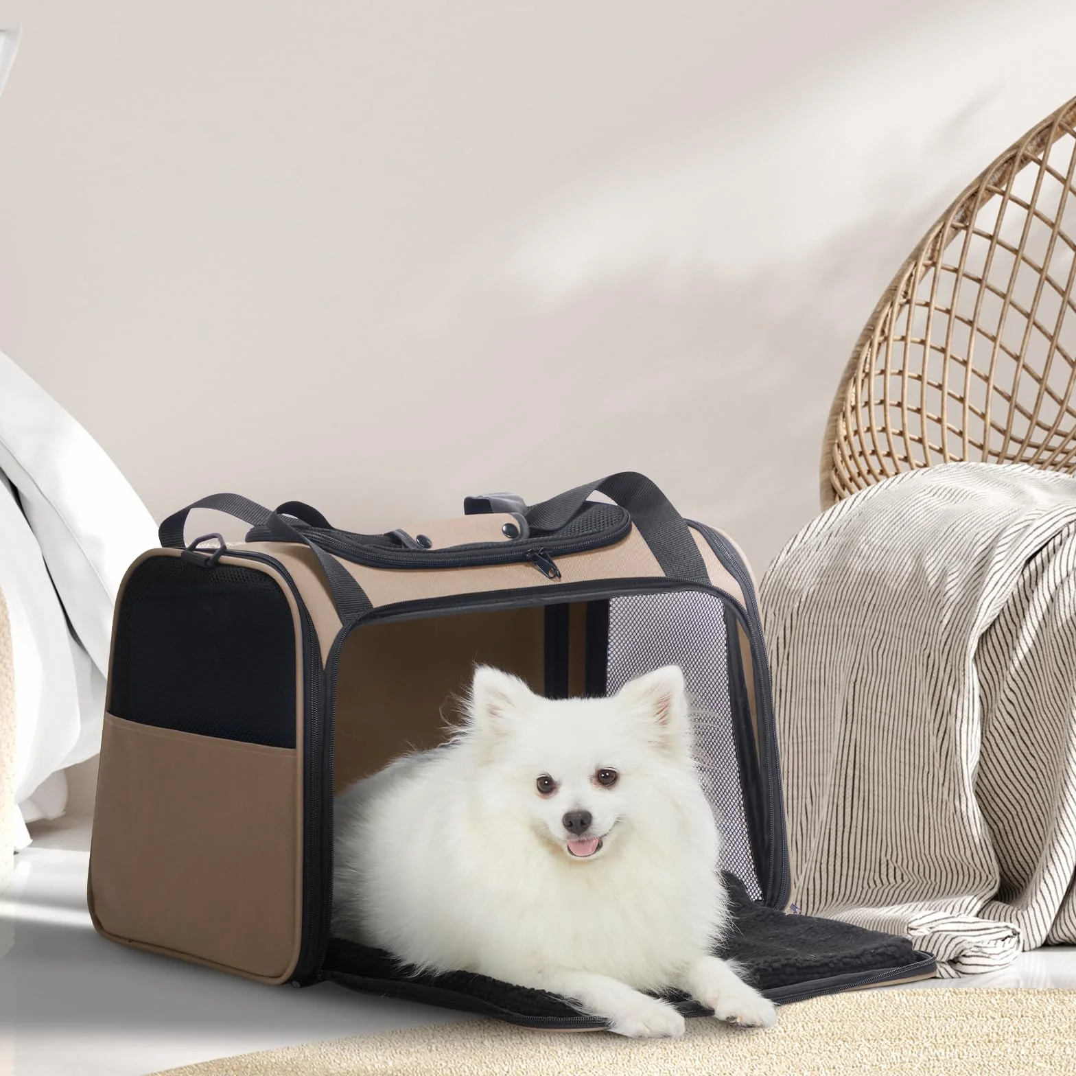 Petsfit Pudełko Transportowe dla Małych Psów i Kotów, Lekka Torba z Paskiem Ochronnym i Matą, Możliwość Rozszerzenia