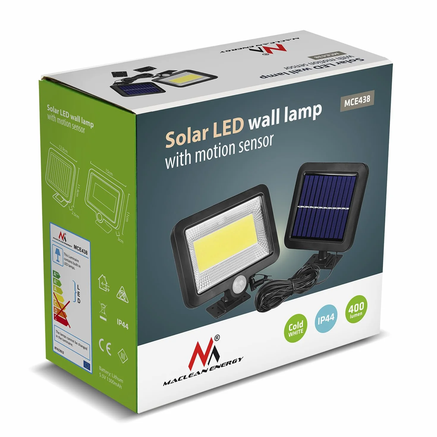 Maclean MCE438 Reflektor LED z Czujnikiem Ruchu, Reflektor Ścienny z Czujnik Zmierzchu, Lampa Solarna IP44, 5 W, 400 lm, 6000 K, zimna biel, 1 sztuka, Czas Czuwania Czujnika Ruchu Wynosi do 12 Godzin