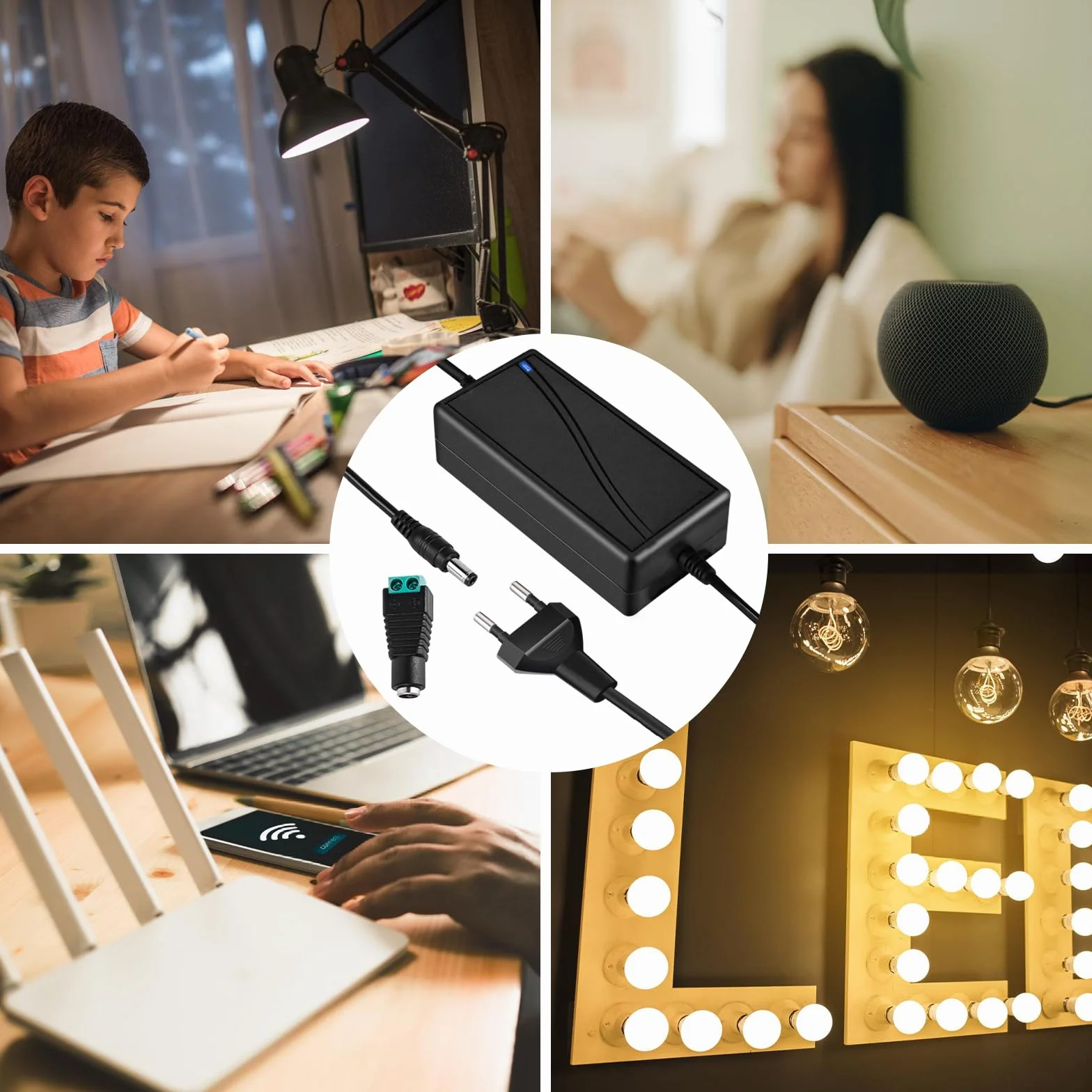 Transformator led 12 V 5 A adapter sieciowy: AC 100-240 V taśma LED wtyczka UE, zasilanie 12 V, uniwersalny adapter sieciowy, zasilacz wtykowy