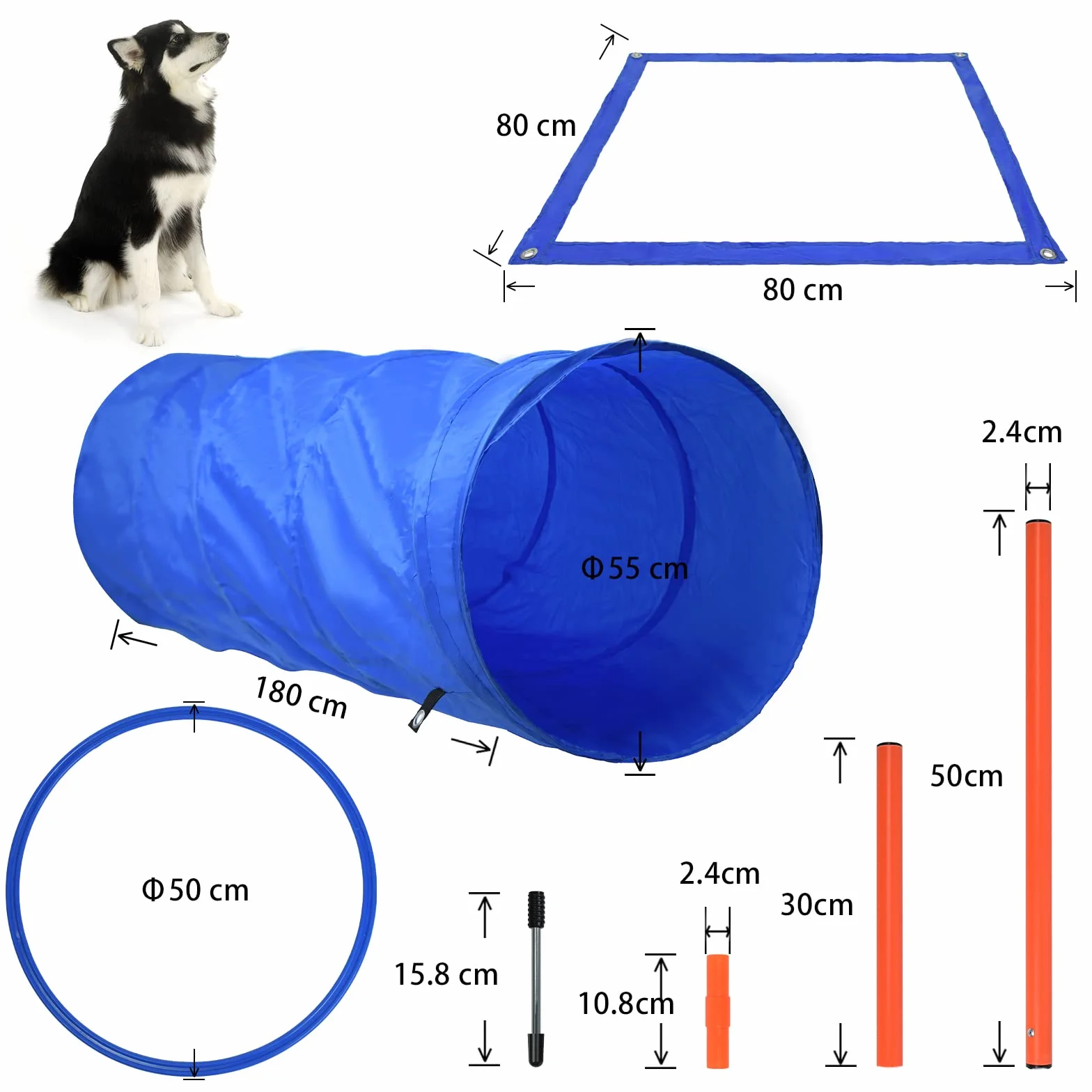 HENGMEI Agility zestaw treningowy dla psów z tunelem, regulowane przeszkody, pierścień do skakania