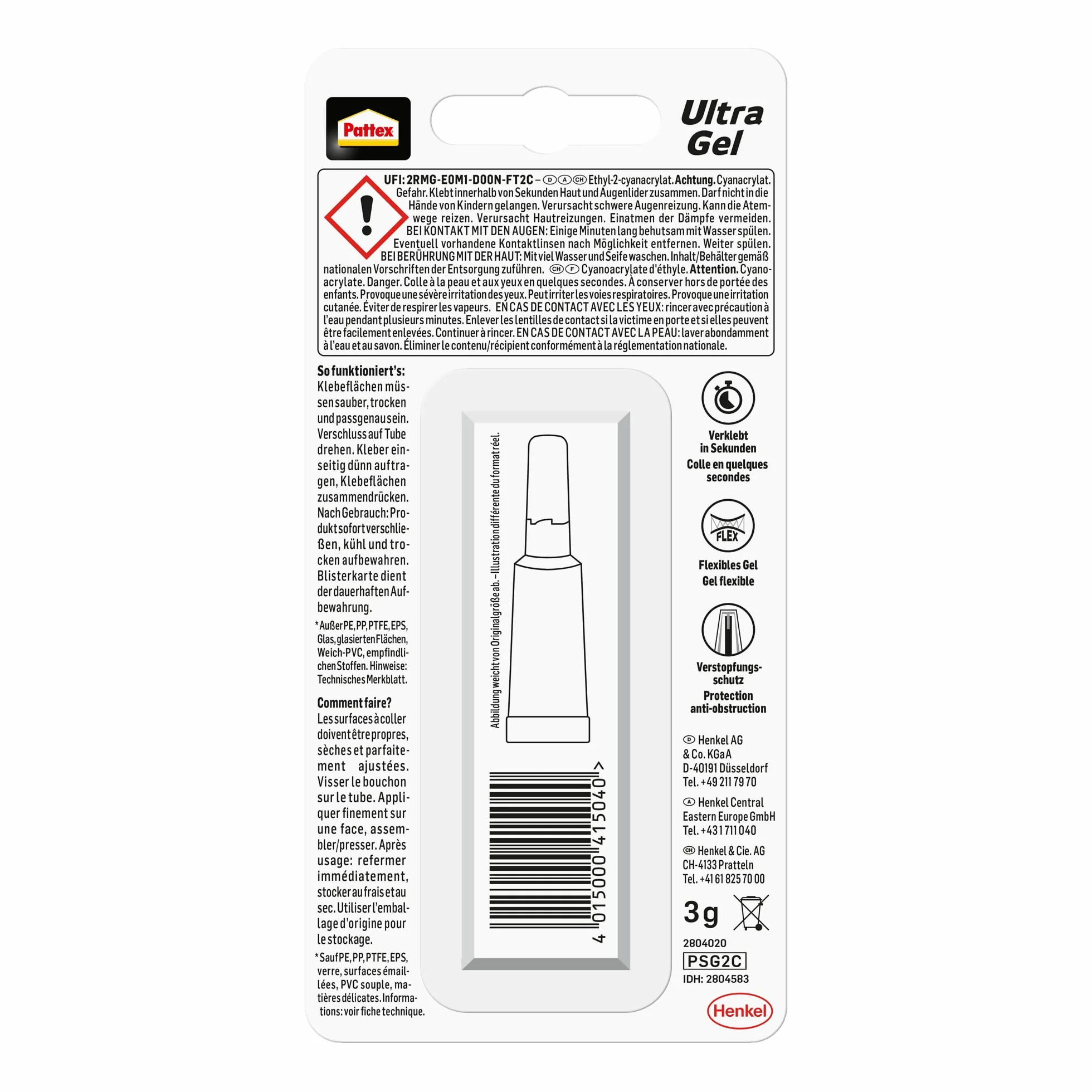 Pattex Ultra Gel Klej błyskawiczny 3 g superklej żel odporny na uderzenia i wodę