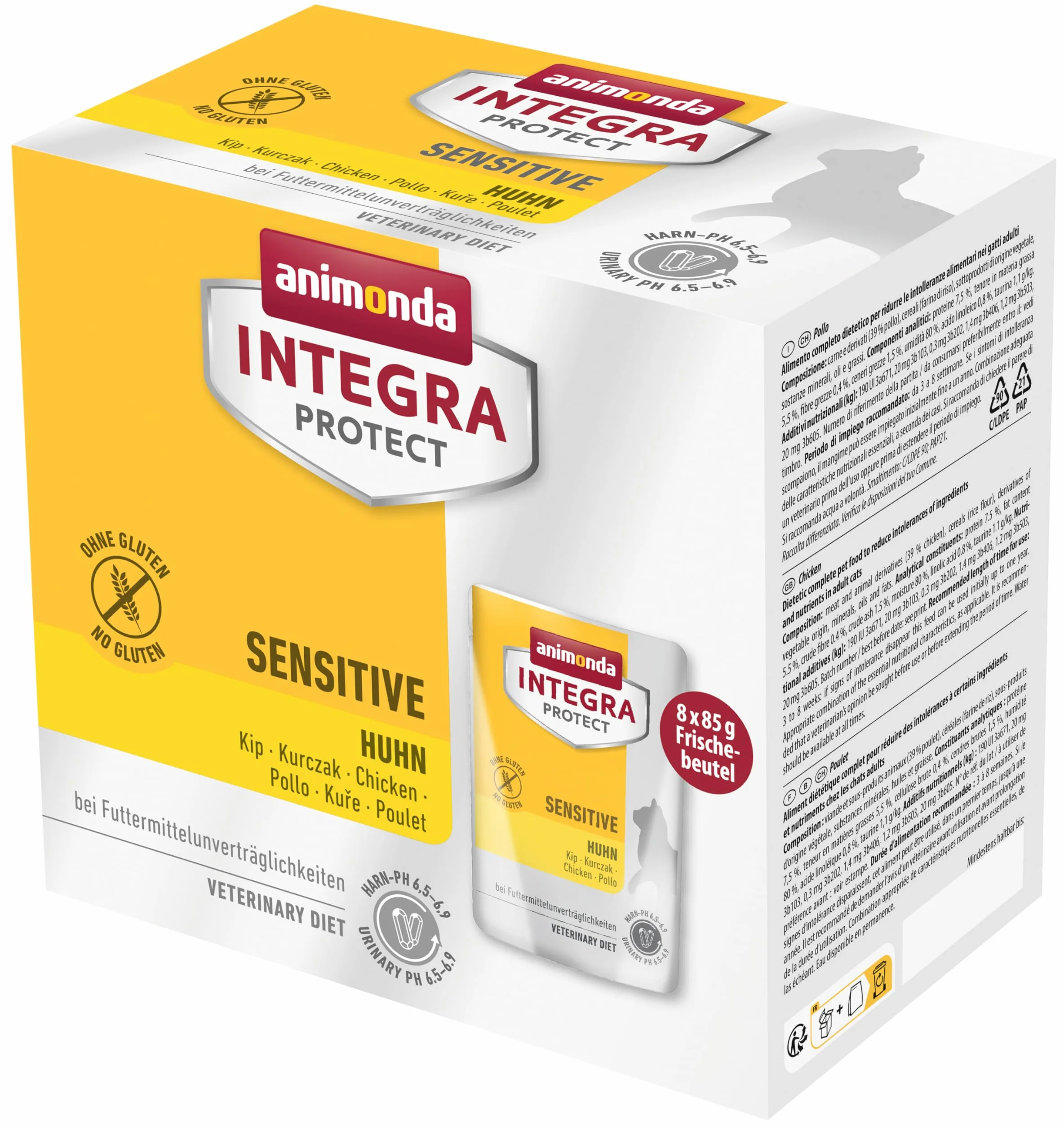 INTEGRA PROTECT karma dla kotów mokra Sensitive Kura (8 x 85 g), zalecana przez weterynarza w przypadku kamieni moczowych, opracowana przez weterynarzy karma uzupełniająca dla dorosłych kotów firmy