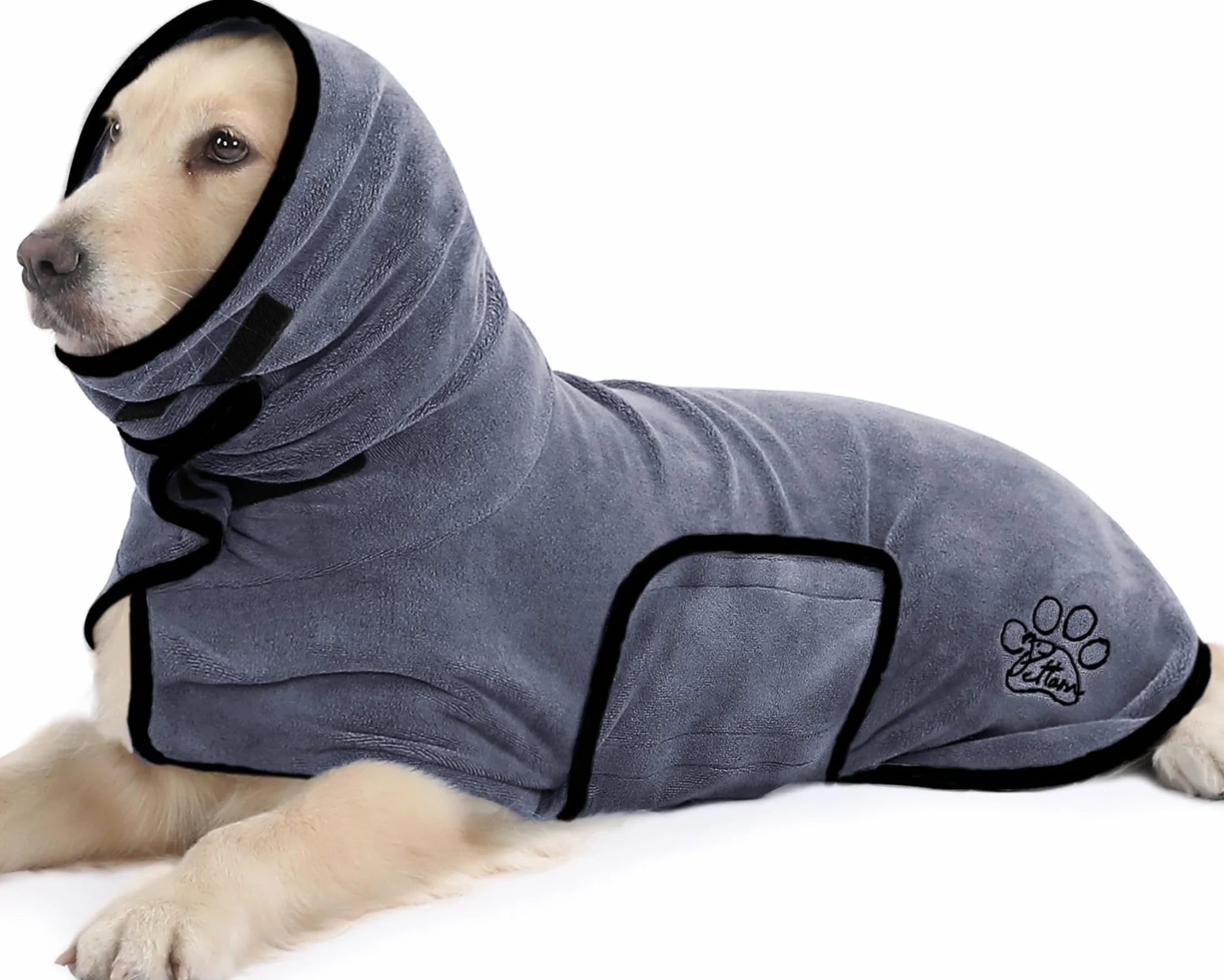PETTOM Regulowany Szlafrok dla Psa, Bardzo Duży Ręcznik Super Chłonny z Mikrofibry, Akcesoria Kąpielowe (Szary, XL)