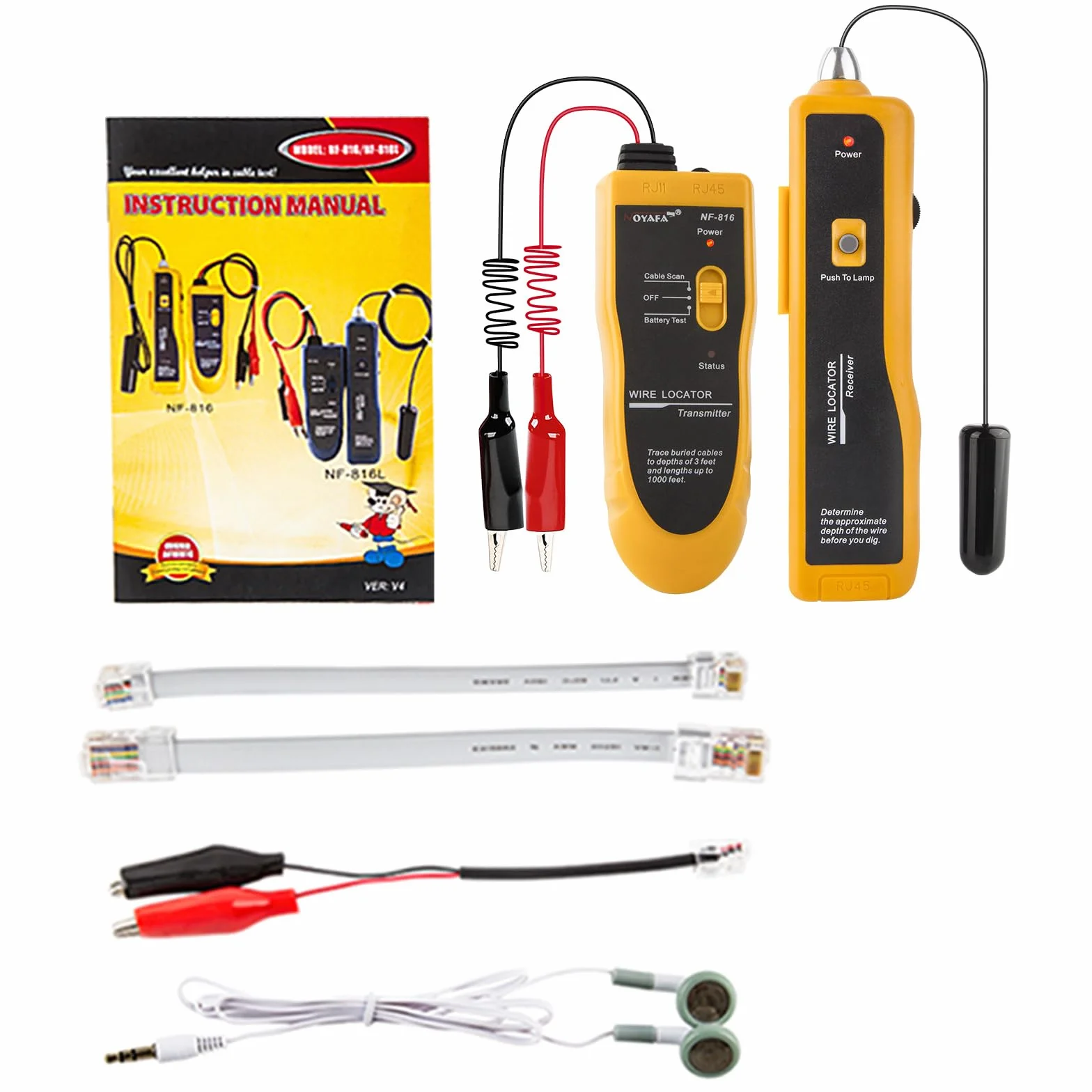 NOYAFA nf-816-c kabel podziemny lokalizator ogrodzenia dla zwierząt domowych, sterowanie zraszaczem, metalowe rury, przewody, drut do telefonu, kabel koncentryczny ze słuchawkami