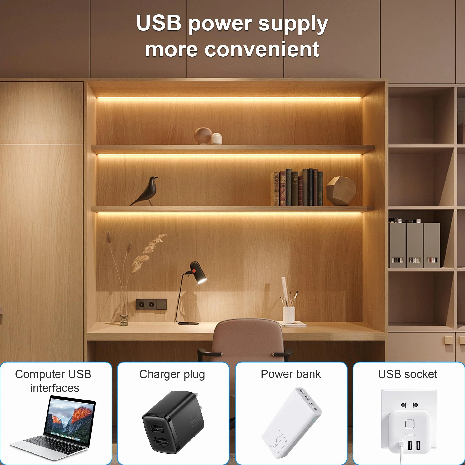 Macchiatto 2 m USB 5 V COB LED Strip ciepły biały 3000 K, 640 LED ściemnione światło Strip CRI90 +, COB LED Strip Spotless elastyczne do podświetlenia telewizora sypialnia kuchnia szafa