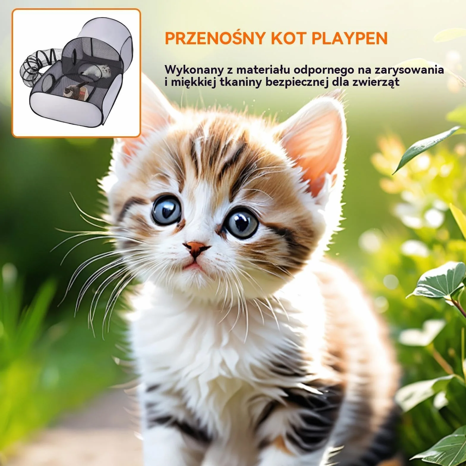 Cat Playpen - Cat Enclosure Tunnels, Dog Play Pen, Foldable Enclosure House Interactive Toys Exercise Playground for Kitten Puppy Small Animals Travel Outdoor, Portable Pets Playpen