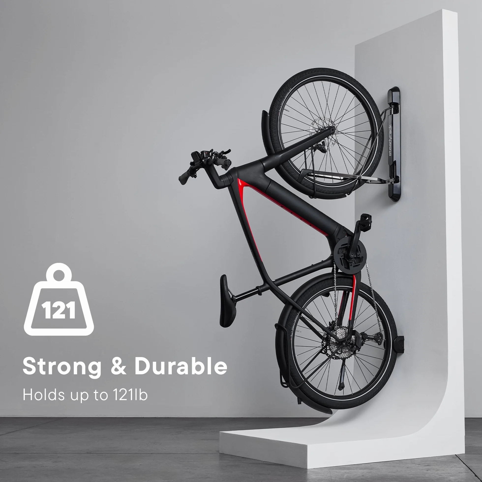 Steadyrack ProFlex Uchwyt rowerowy wąski – pionowy uchwyt ścienny do rowerów – pasuje do rowerów szosowych, BMX, Gravel, rowerów z błotnikami i nie tylko, w zestawie GearMate SteadySpine