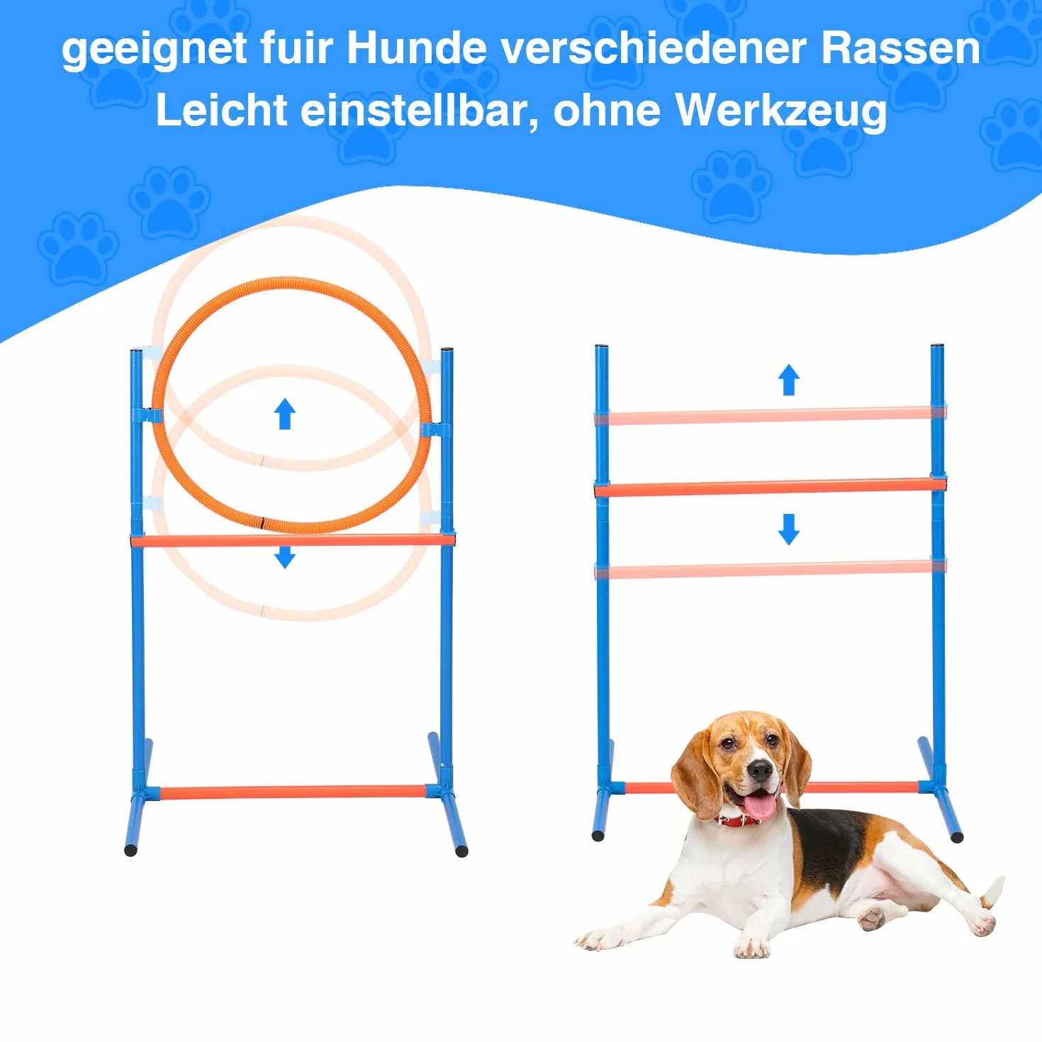 Gimisgu Agility zestaw dużych psów zwinnościowych, zestaw wyposażenia dla psów, akcesoria do treningu psa, przeszkoda, pierścień do skakania, tunel dla psa, 8 drążków slalomowych, piłka, gwizdek,