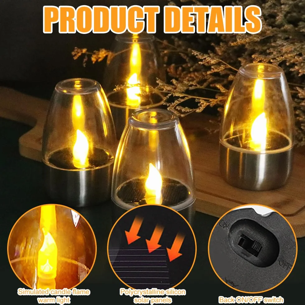 Solarne wodoodporne bezpłomieniowe świeczki LED, świeczki LED, elektryczne świeczki, solarne lampy do zewnątrz, lampka stołowa na latarnię, ogród, camping, taras, iluminacja balkonu, dekoracja