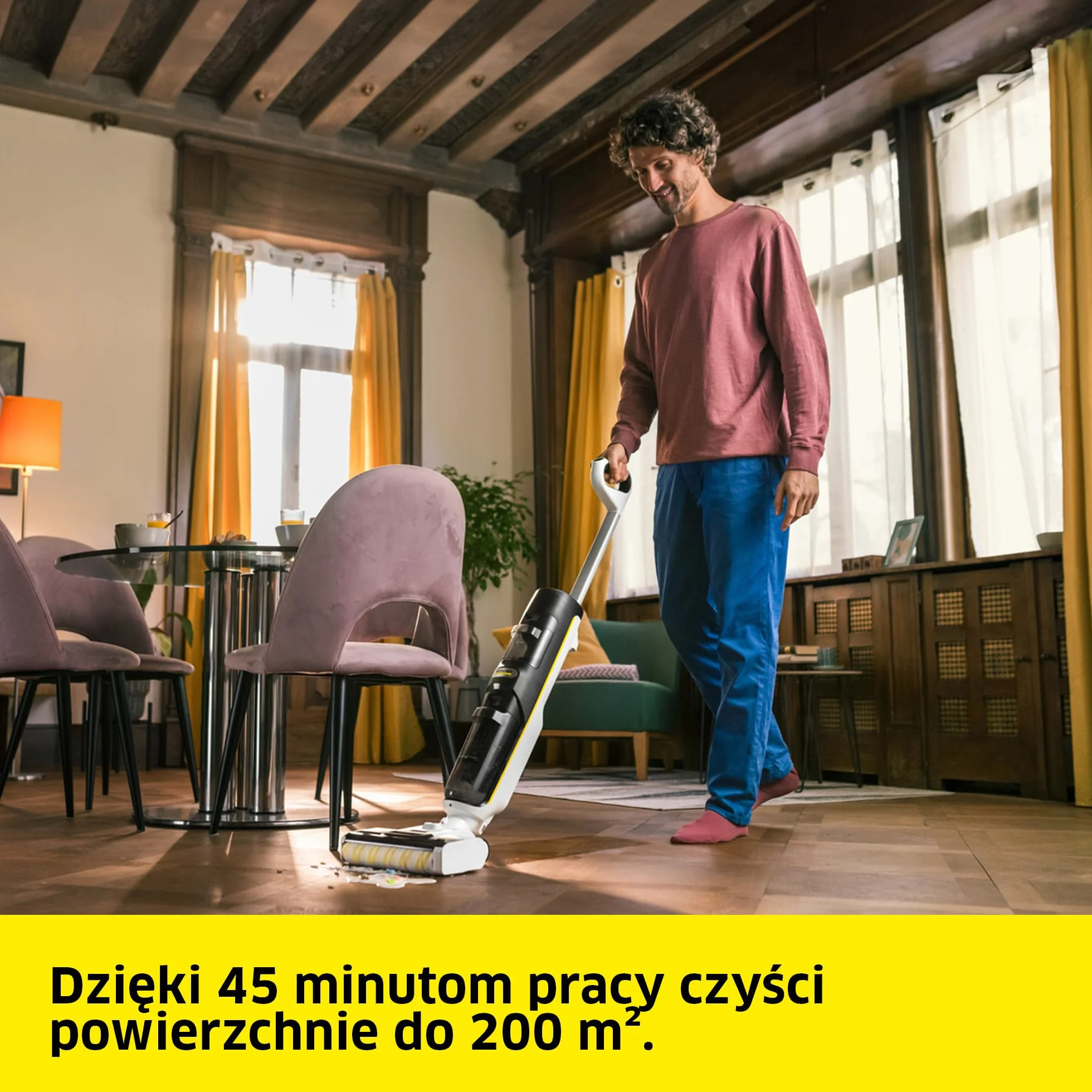 Kärcher bezprzewodowy mop odkurzający FCV 4 z 4 trybami czyszczenia, czas pracy na baterii: ok. 45 min, powierzchnia użytkowa na jedno ładowanie: ok. 200 m²