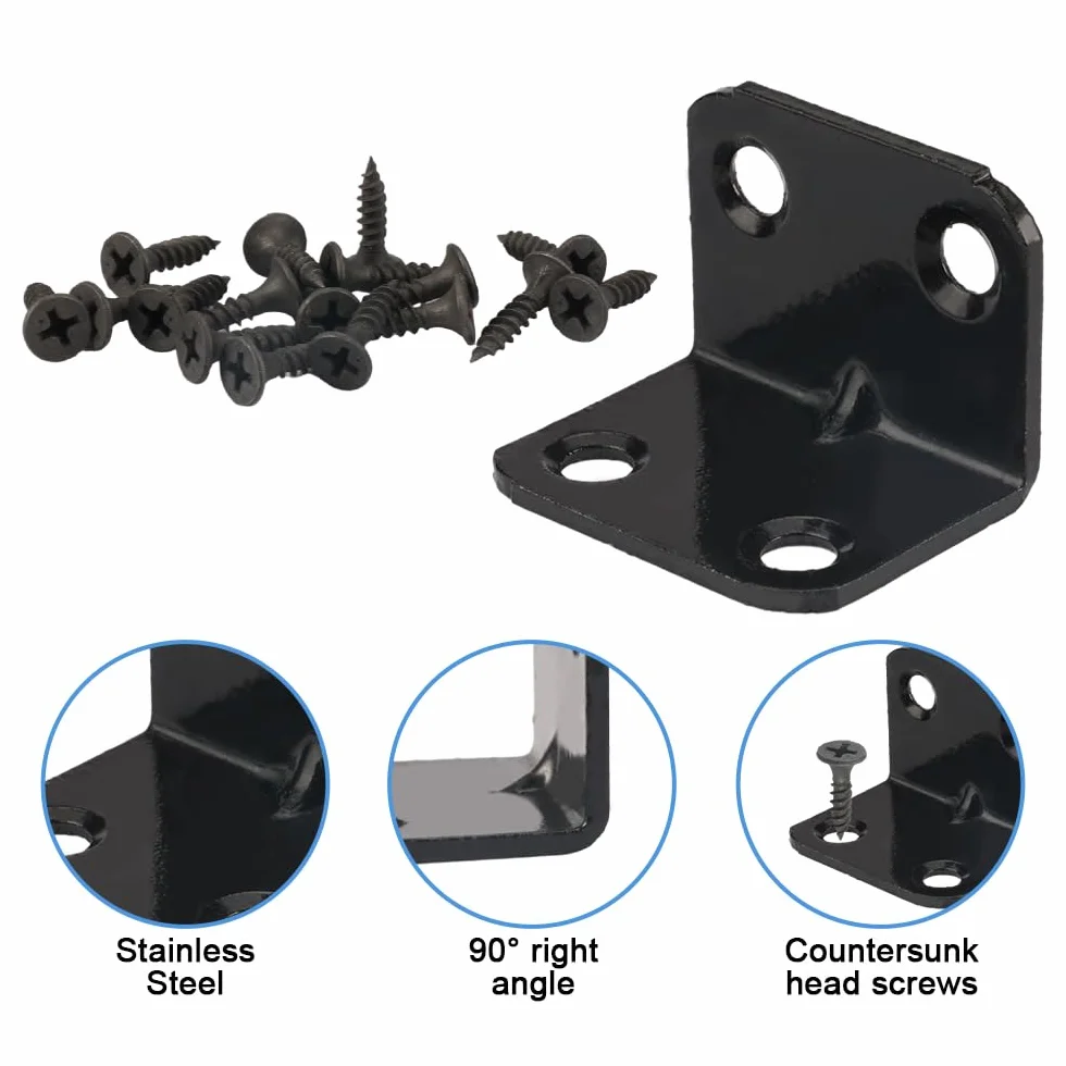 Wspornik kątowy ze stali nierdzewnej 30×30×16 mm 24 sztuki z 100 śrubami czarny