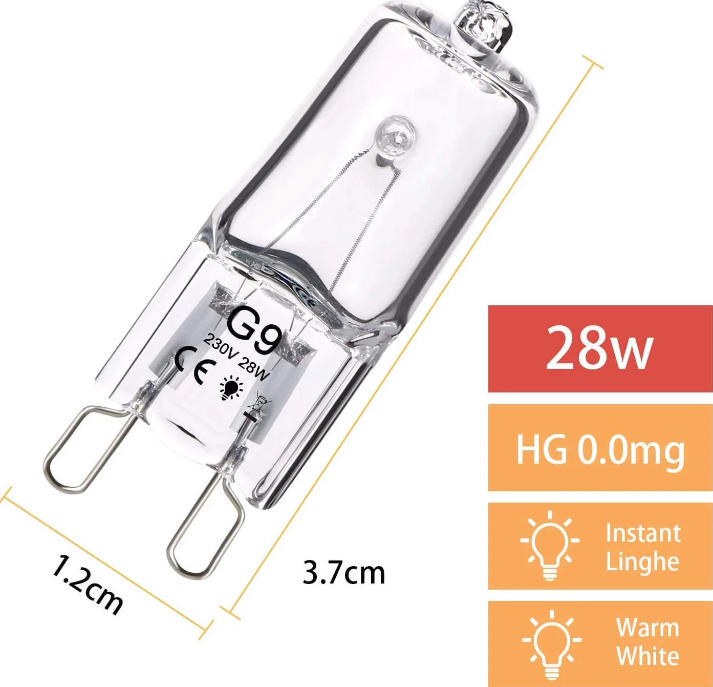 OSDUE Żarówki halogenowe G9 28 W Żarówki halogenowe 230 V 2800 K, ciepła biel, możliwość ściemniania, lampy halogenowe, lampa z cokołem wtykowym, 10 sztuk