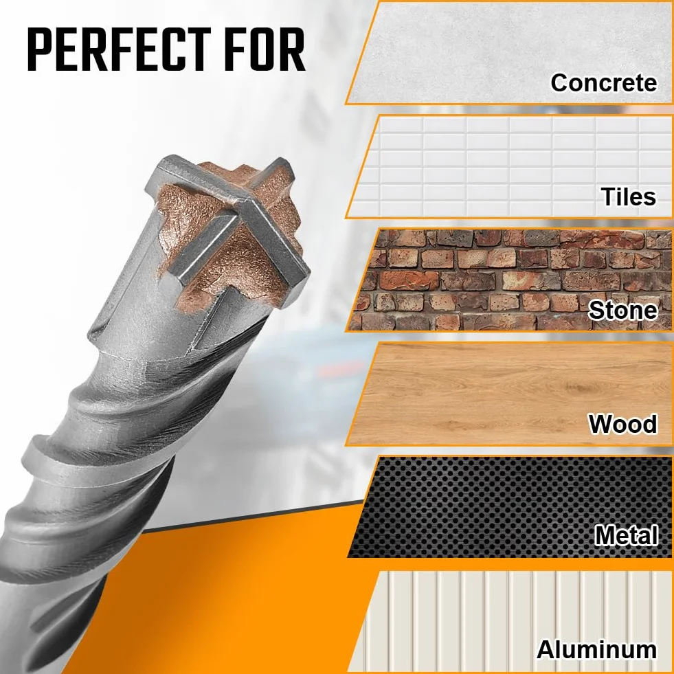 Flintronic Wiertła SDS Plus, 14 x 310 mm SDS Plus Wiertła do betonu, profesjonalne wiertła krzyżowe z 4 cięciami z twardego metalu i podwójnym śmigłem, do wiercenia w betonie, cegłach, cementach