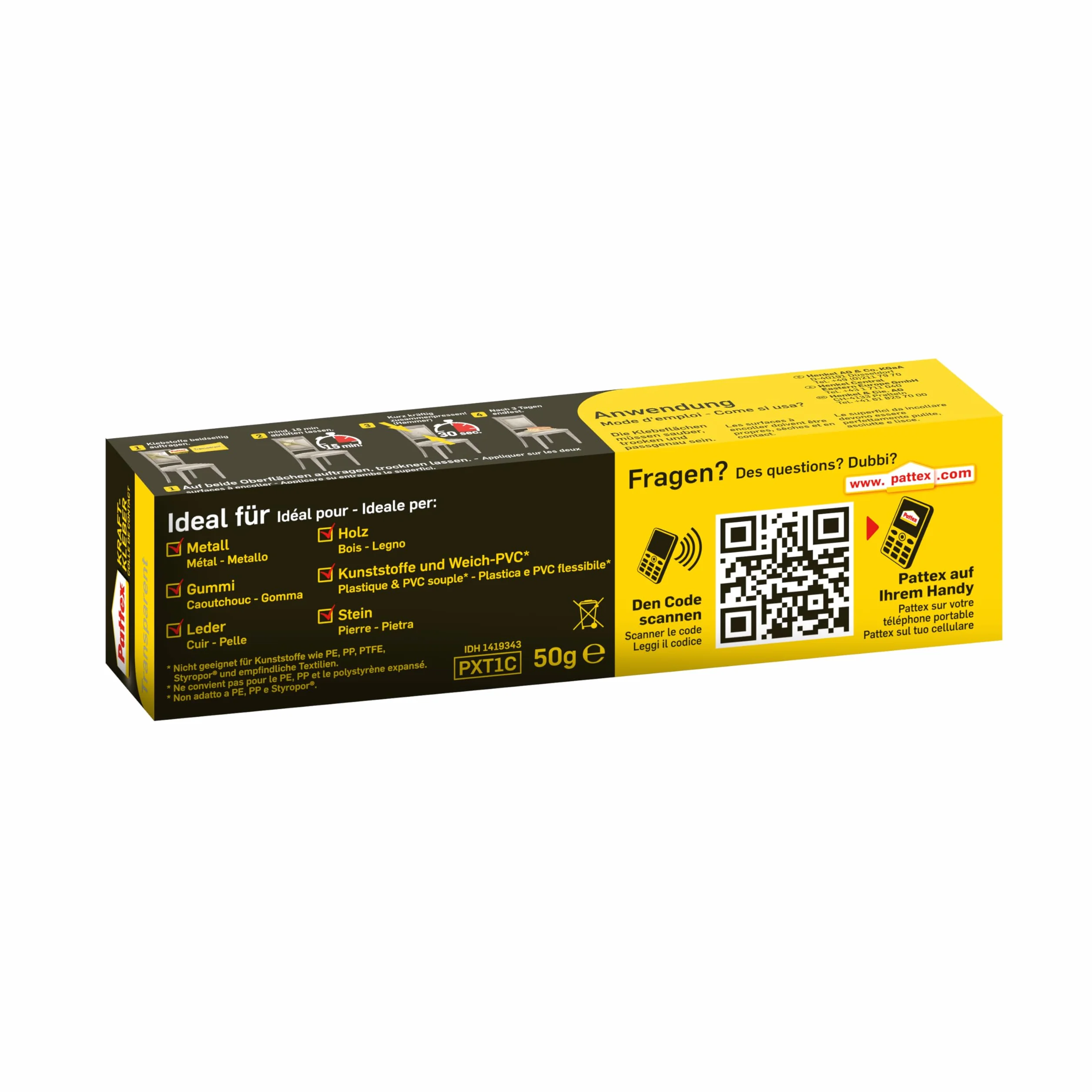 Pattex Power Adhesive Transparent, 50 g bardzo mocny superklej do uniwersalnego zastosowania w pomieszczeniach, odporny na wysoką temperaturę, szybko się klei