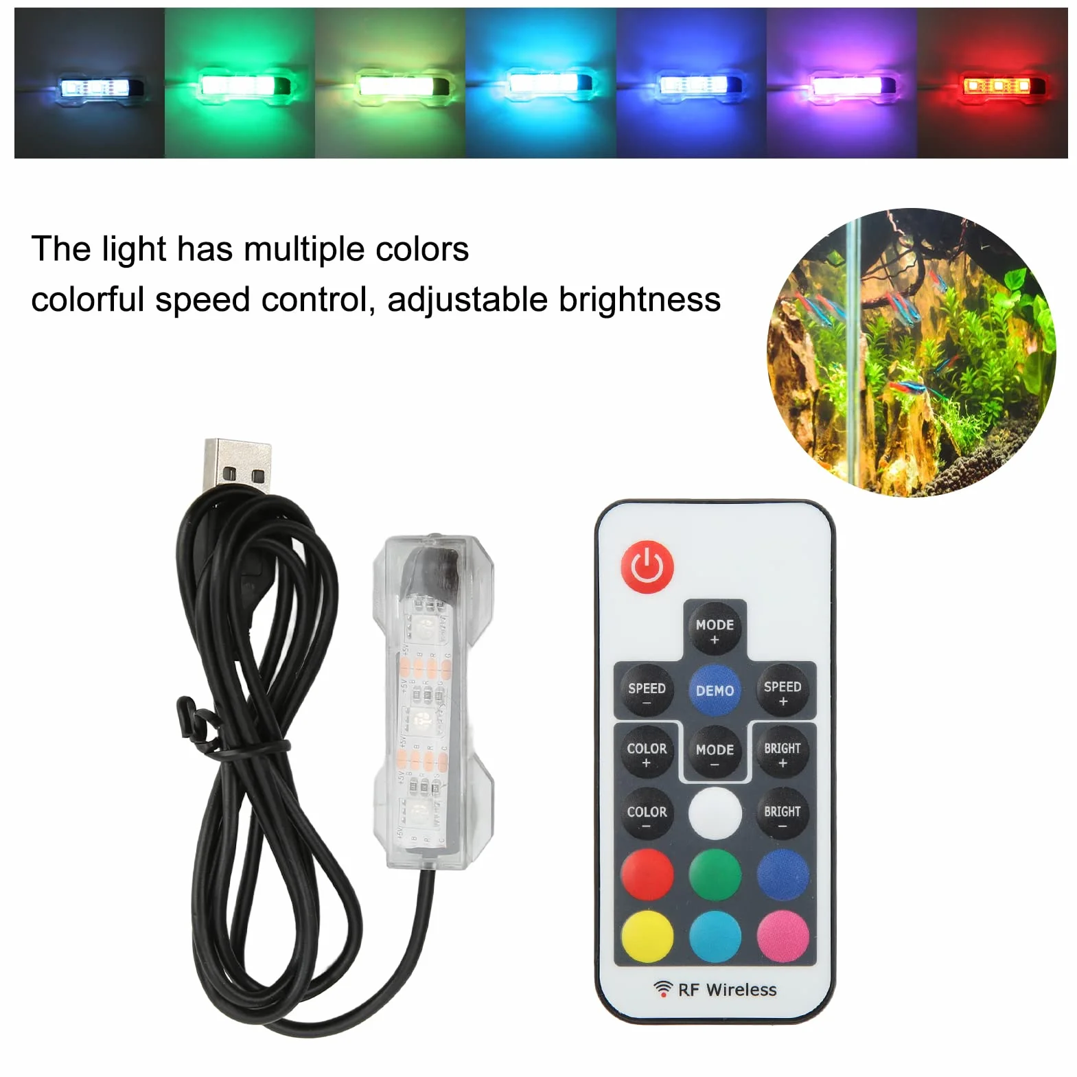 Światło akwarium LED USB z pilotem zdalnego sterowania, miękkie światło akwarium z pilotem USB światło akwarium łatwe w użyciu dla małych akwariów dla (zdalne światło
