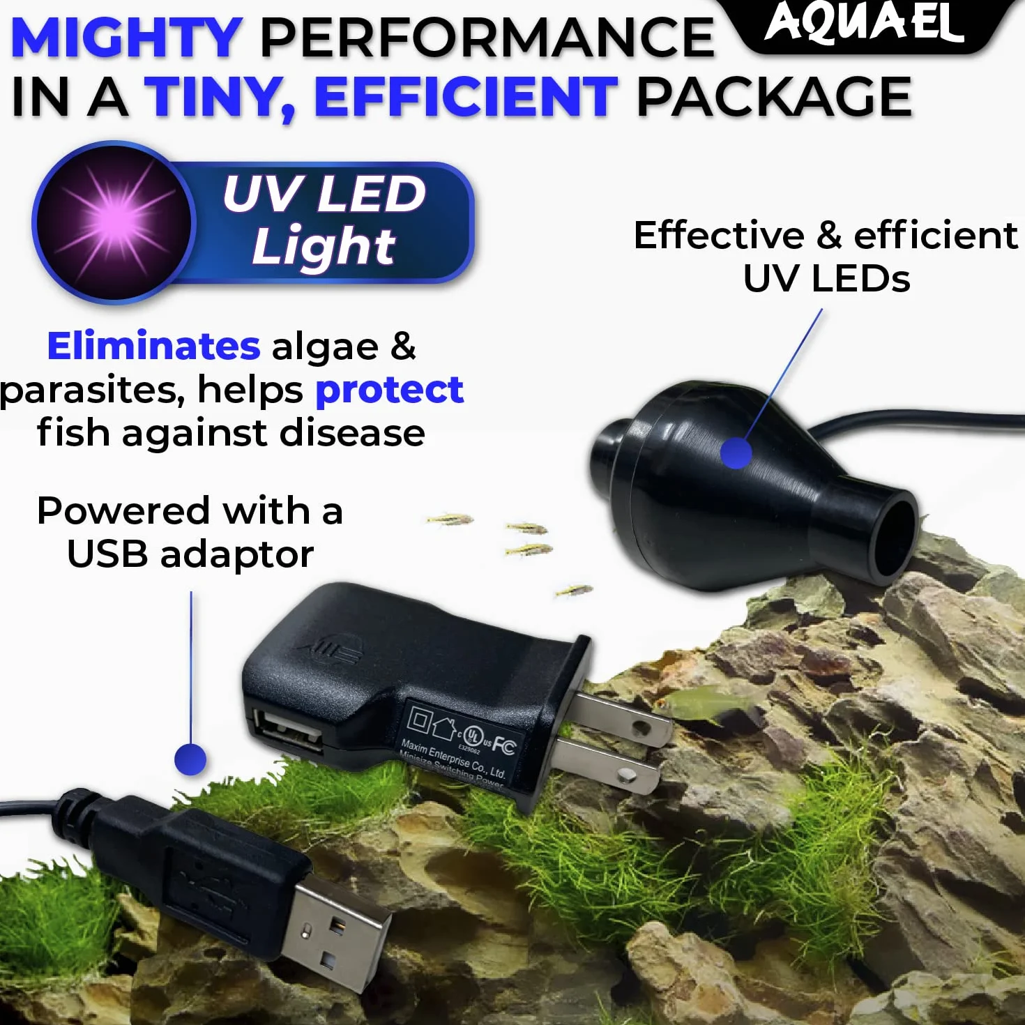 Aquael mini oświetlenie UV, LED, do akwarium, 1 W