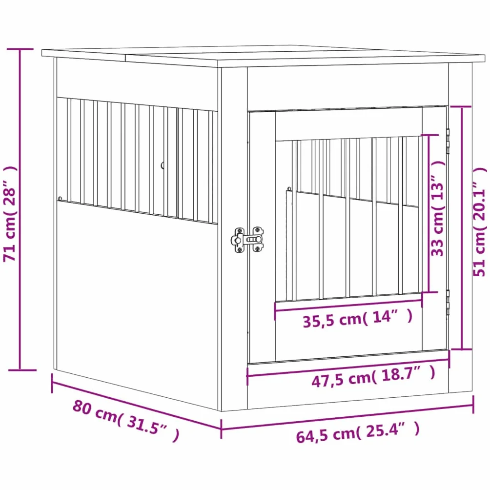 vidaXL Kojec dla psa, czarny, 64,5x80x71 cm, materiał drewnopochodny