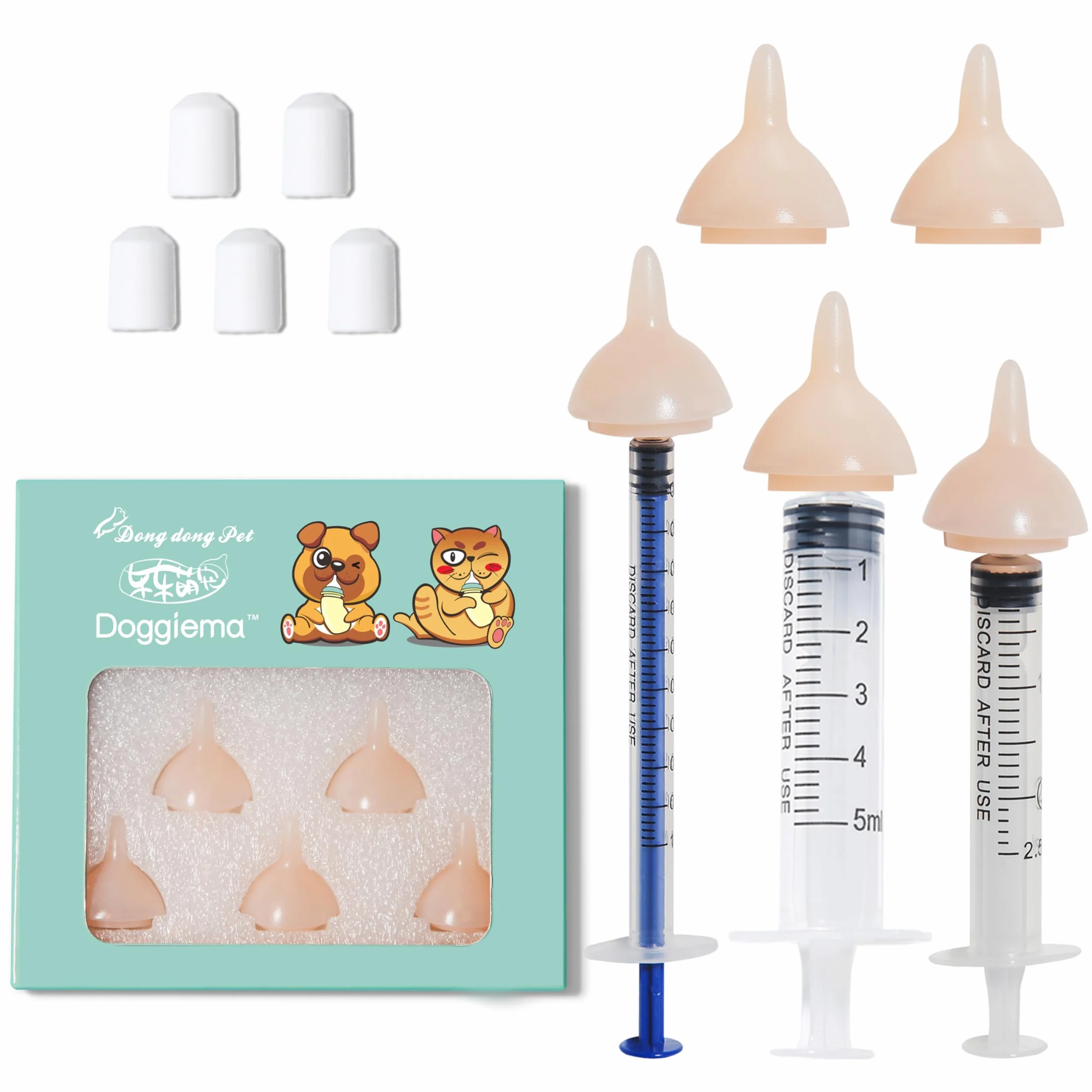 Doggiema Butelka do hodowli kotów, silikonowych sutków ze strzykawką, dla noworodków, szczeniaków, zajęcy, wiewiórek, zwierząt domowych, Bubble Milk Bowl