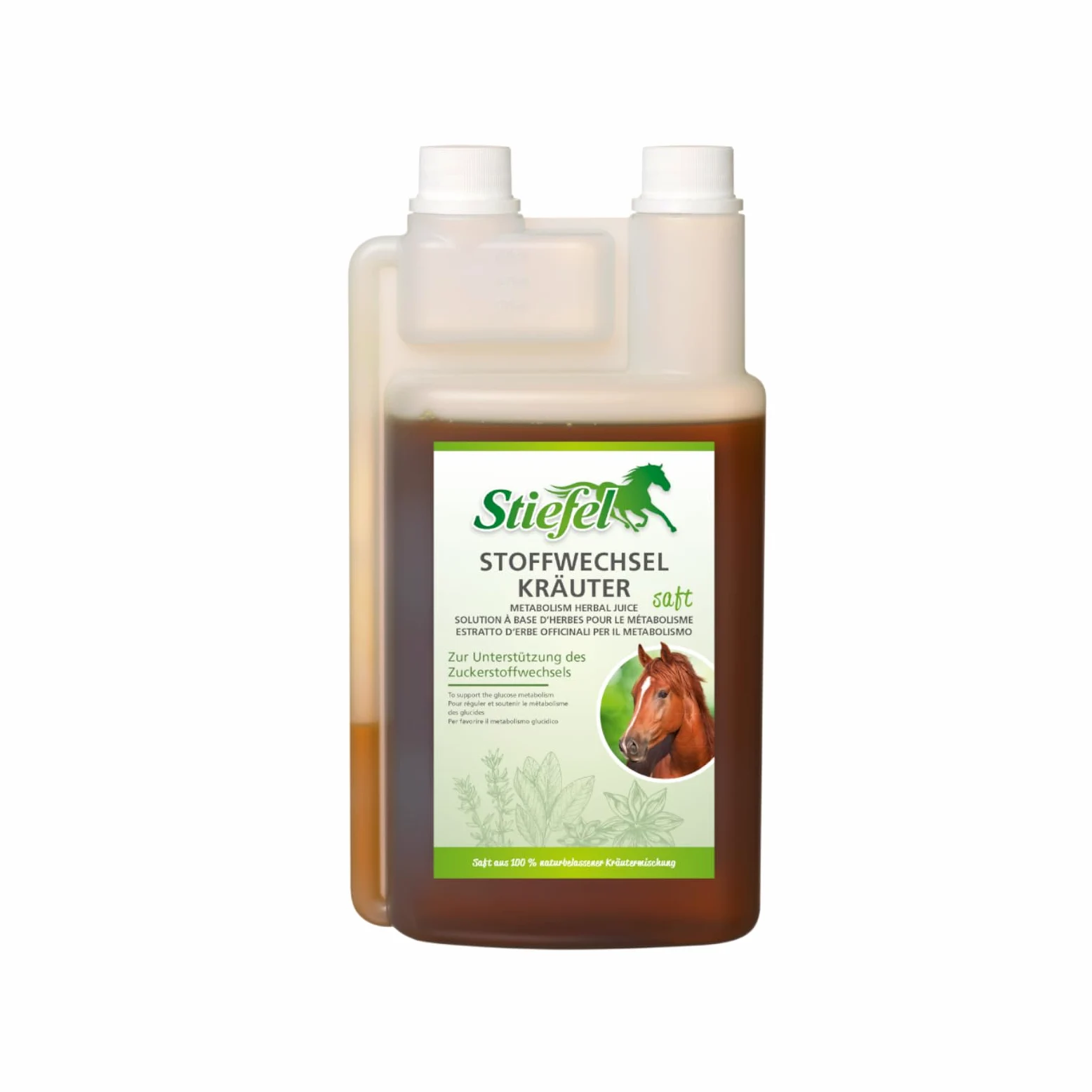 Stiefel Sok z ziół metabolicznych, dwupak, 2 x 1 l, płynna karma uzupełniająca dla koni, pomoc w wykorzystaniu węglowodanów, bez barwników