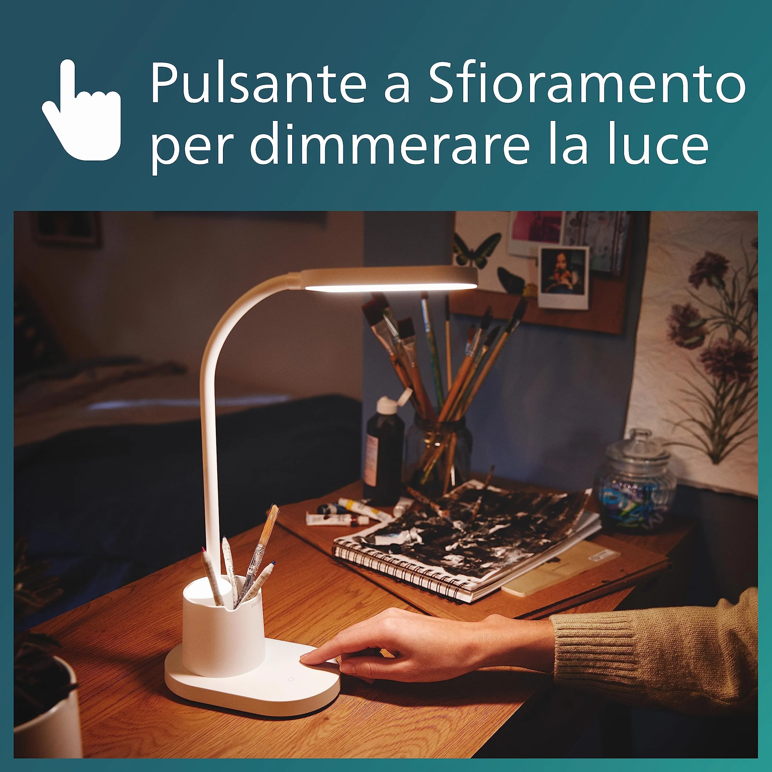 Philips LED Lampka biurkowa Performance Bucket DSK214 8W 3000-5700K biała ściemniana USB
