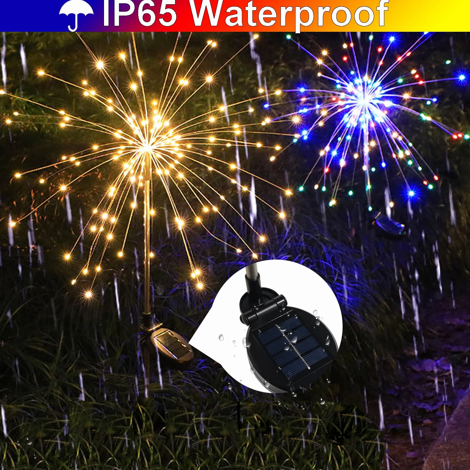 Dekoracja ogrodowa, solarna lampa ogrodowa, do użytku na zewnątrz, do ogrodu, 2 sztuki, 150 LED, lampki ogrodowe, fajerwerki, 8 trybów pracy, wodoszczelne, do ścieżek, skrzynek na kwiaty