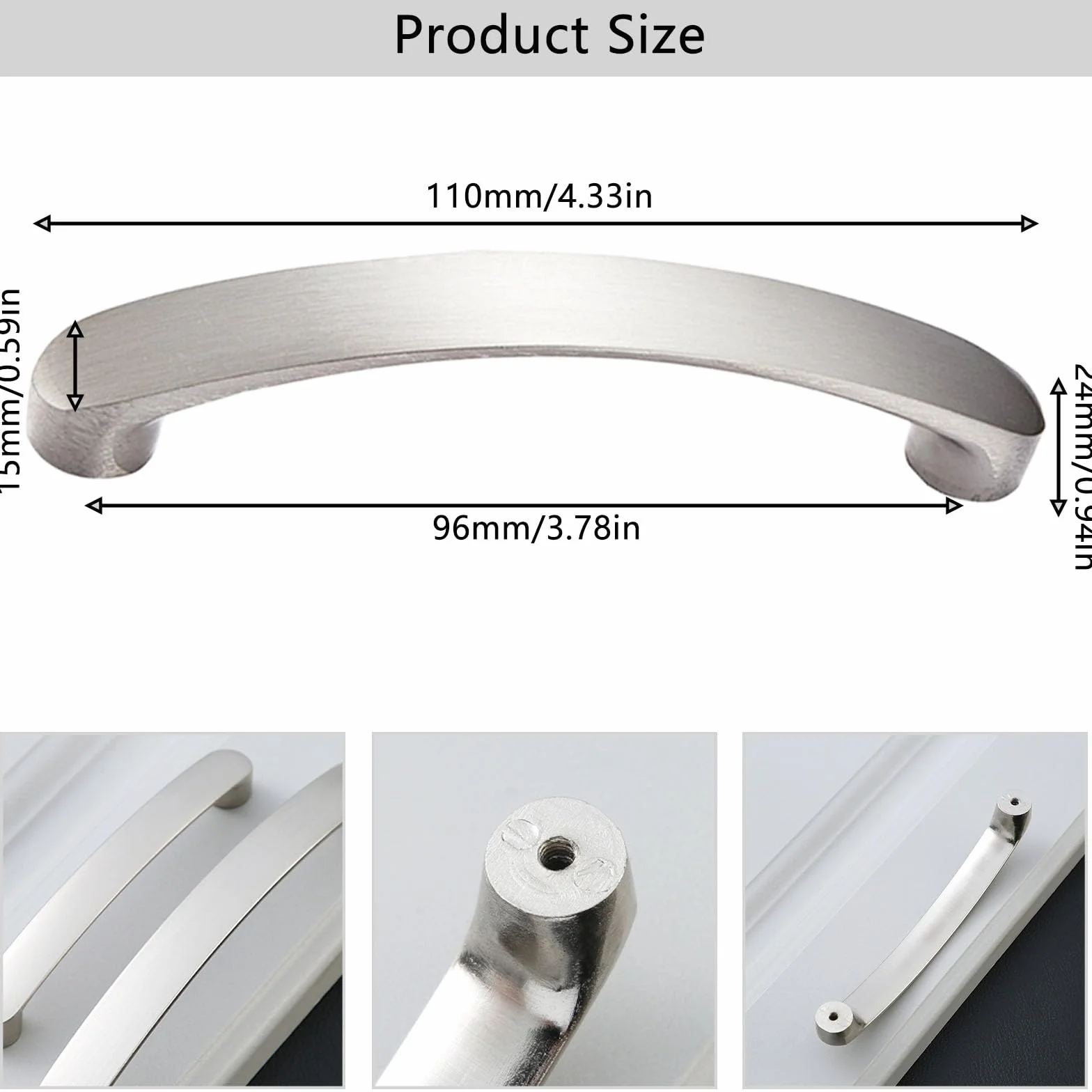 Uchwyty meblowe, 10 sztuk, srebrne, z 20 śrubami, uchwyt do szuflady, uchwyty kuchenne, odstęp między otworami 96 mm, nowoczesne uchwyty kuchenne ze stopu aluminium, idealne do kuchni, sypialni,