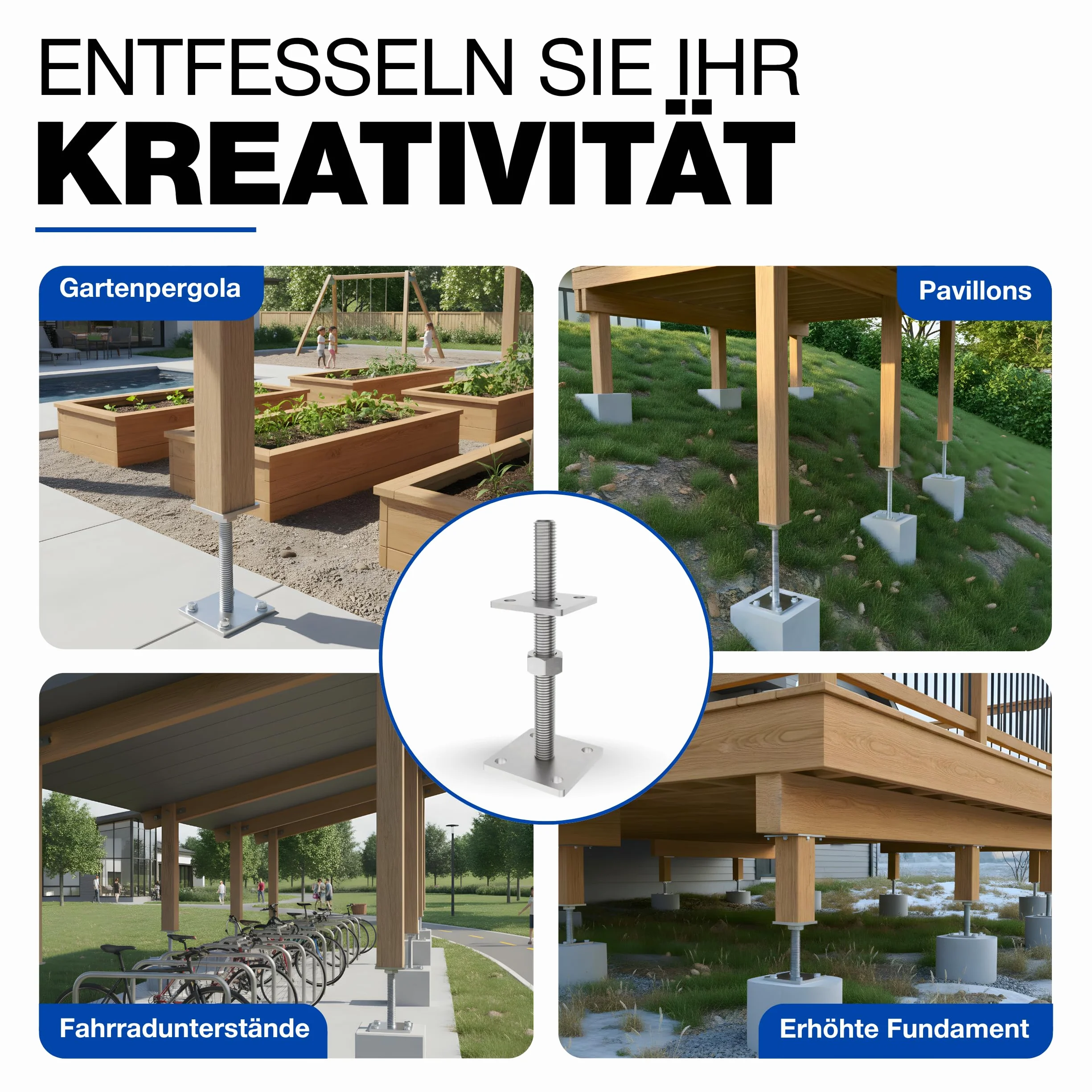 Podstawa Słupa Regulowana w Pionie 70 x 70 mm Galwanizowana Uchwyt z Regulacją Wysokości