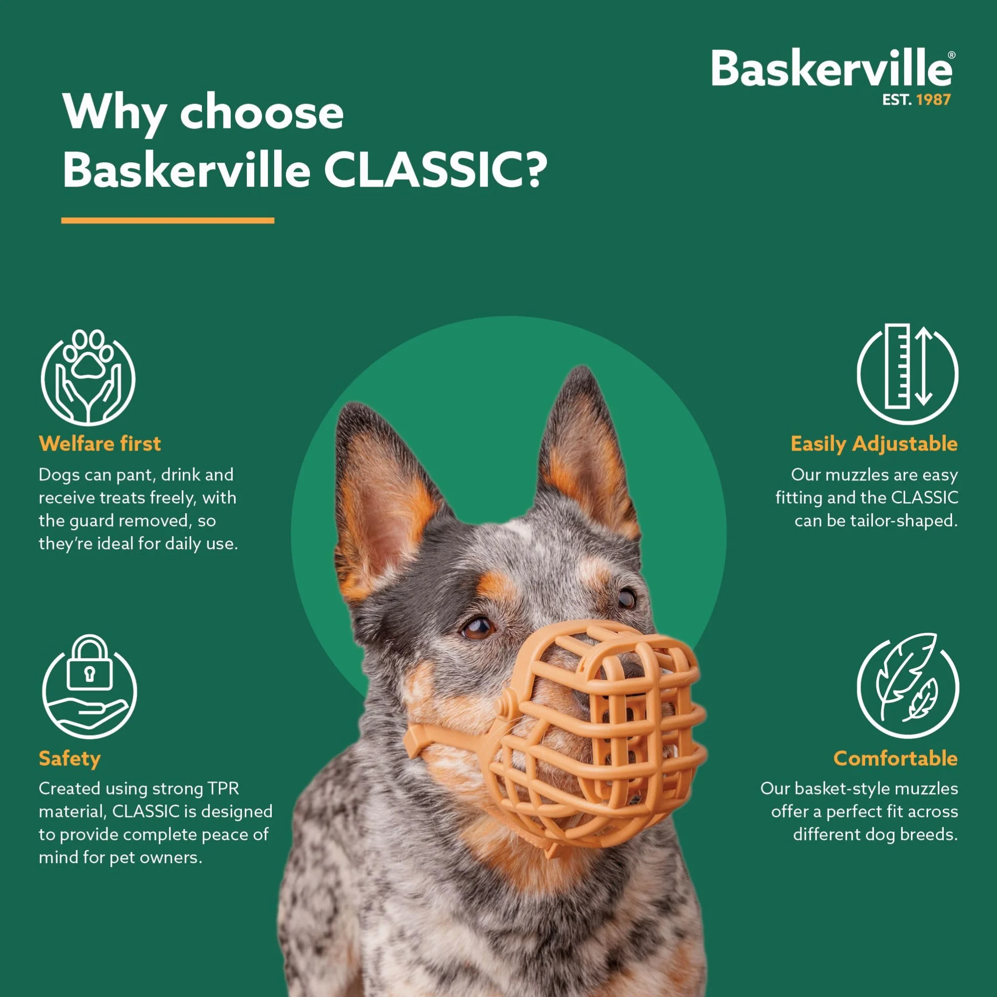 Baskerville Classic kaganiec – pozwala na nauczanie i picie, zapobiega gryzieniu i szperaniu jedzenia, pasuje dla psów z długimi nosami, kaganiec treningowy dla średnich psów (rozmiar 4)