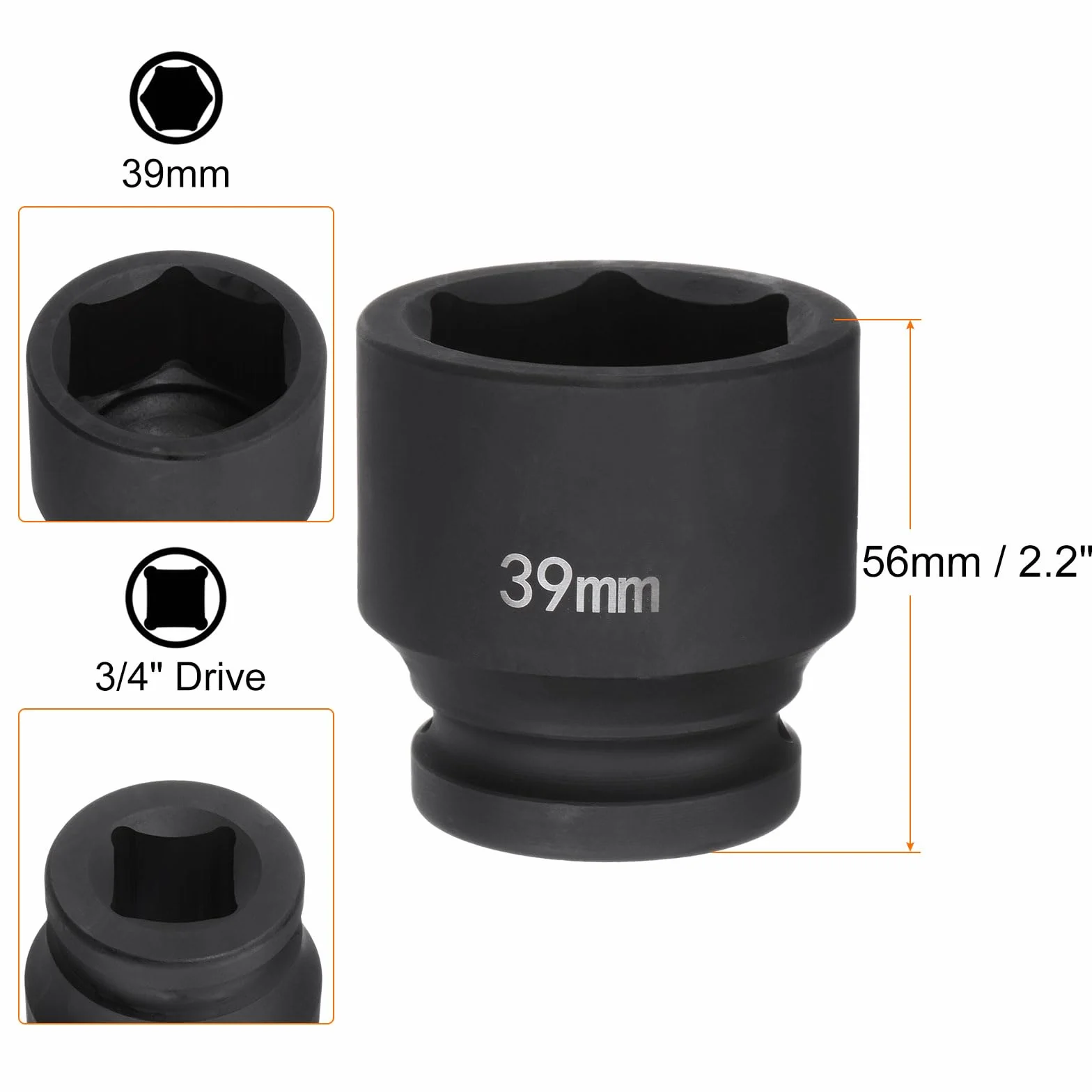 QUARKZMAN Głębokie 6-punktowe gniazdo udarowe 3/4" Drive 39 mm stal stopowa 40Cr metryczny do nakrętki osi Gniazdo udarowe