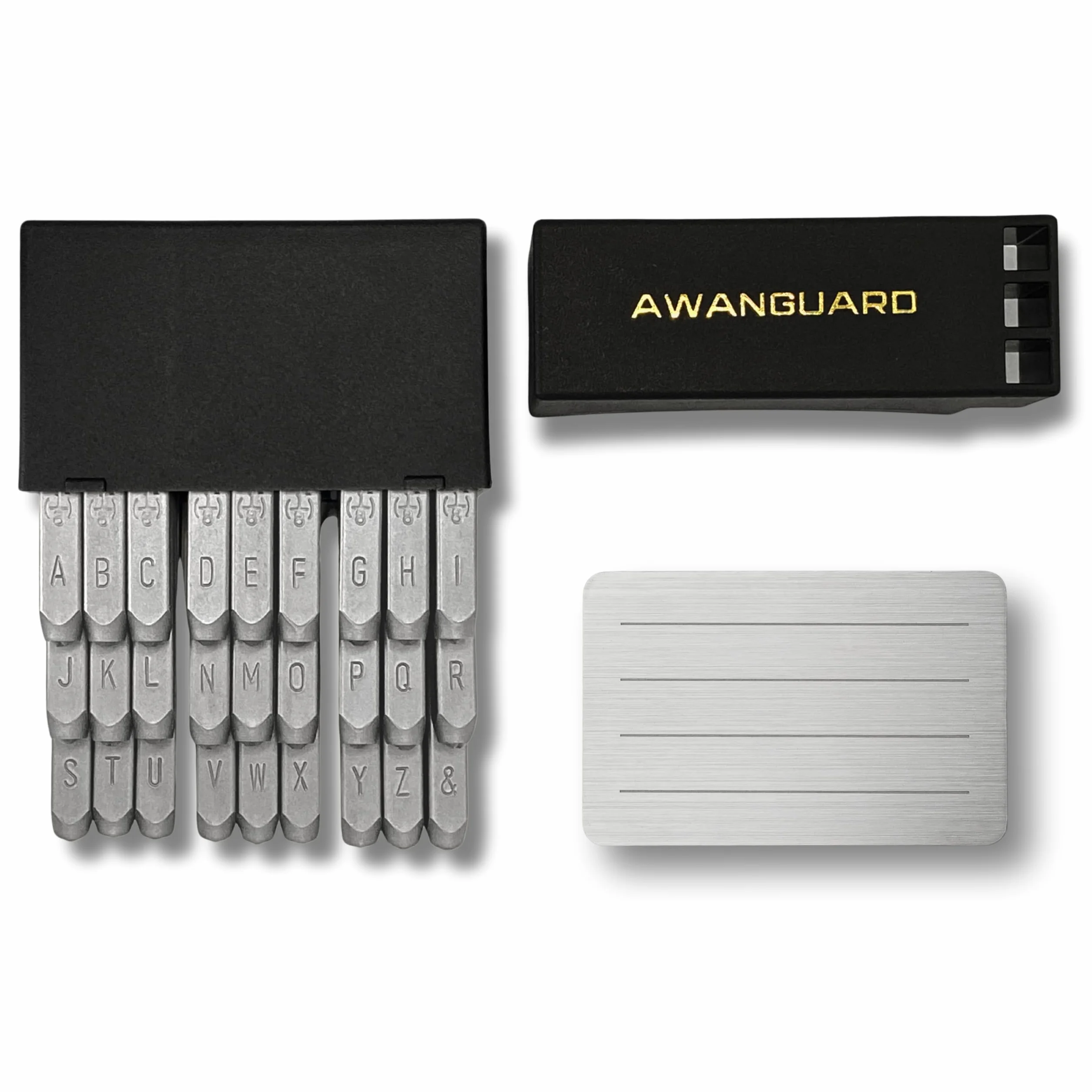 Stemple Alfabetyczne, Wybijaki, Znaczniki. Letter Punch For Seed Phrase Steel Crypto Wallet Backup. Chrome-Vanadium Steel, 27 szt. (Zestaw Stempli + Tabliczka do Ćwiczeń)