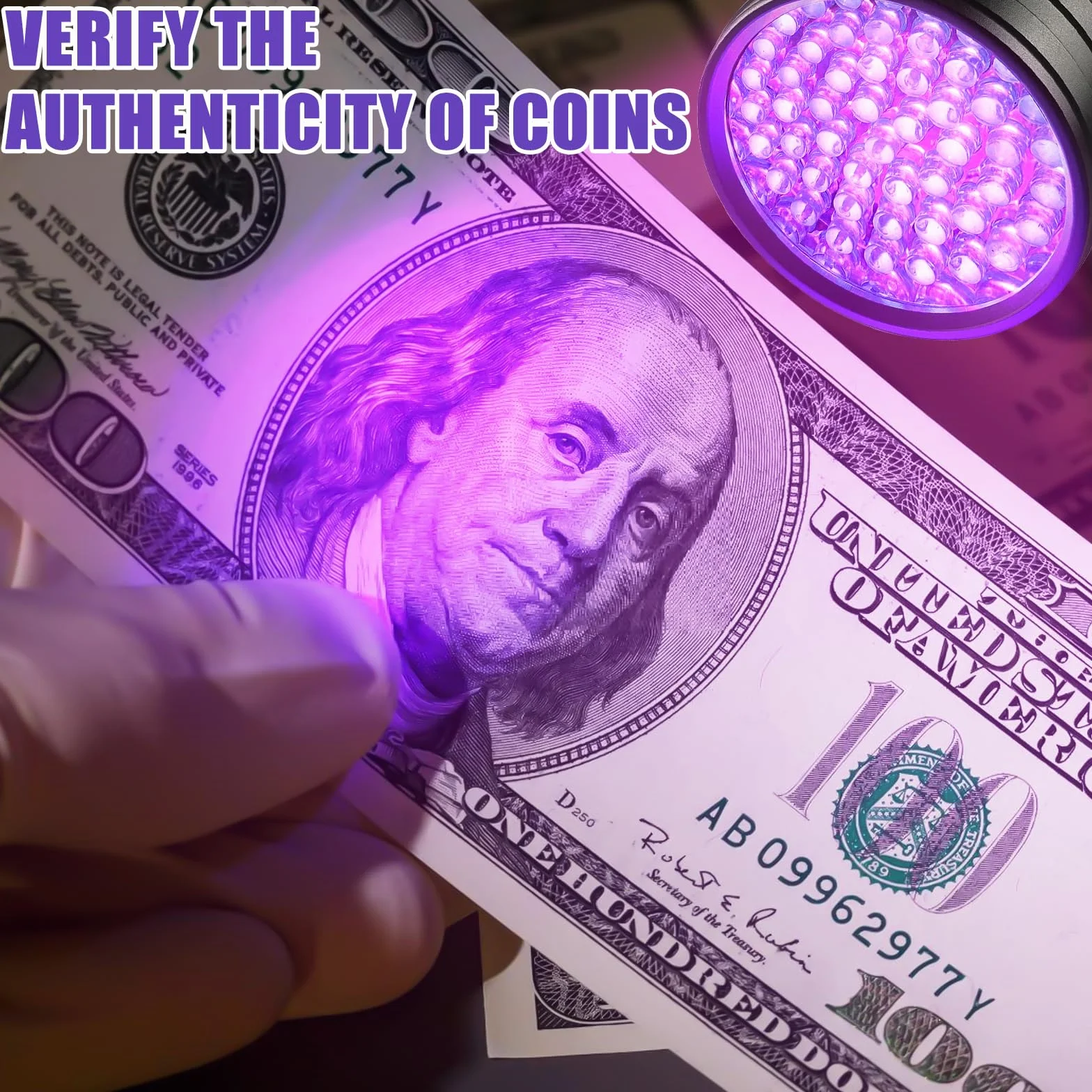BAIFULAI 2 sztuki latarki UV z 51 diodami LED, lampa UV, bursztynowy detektor moczu, tester banknotów