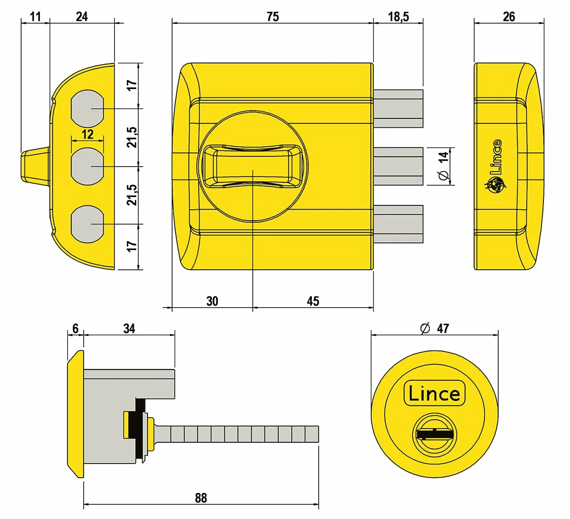 Lince Zamek Supra Key 4930-Hl mosiężna powłoka