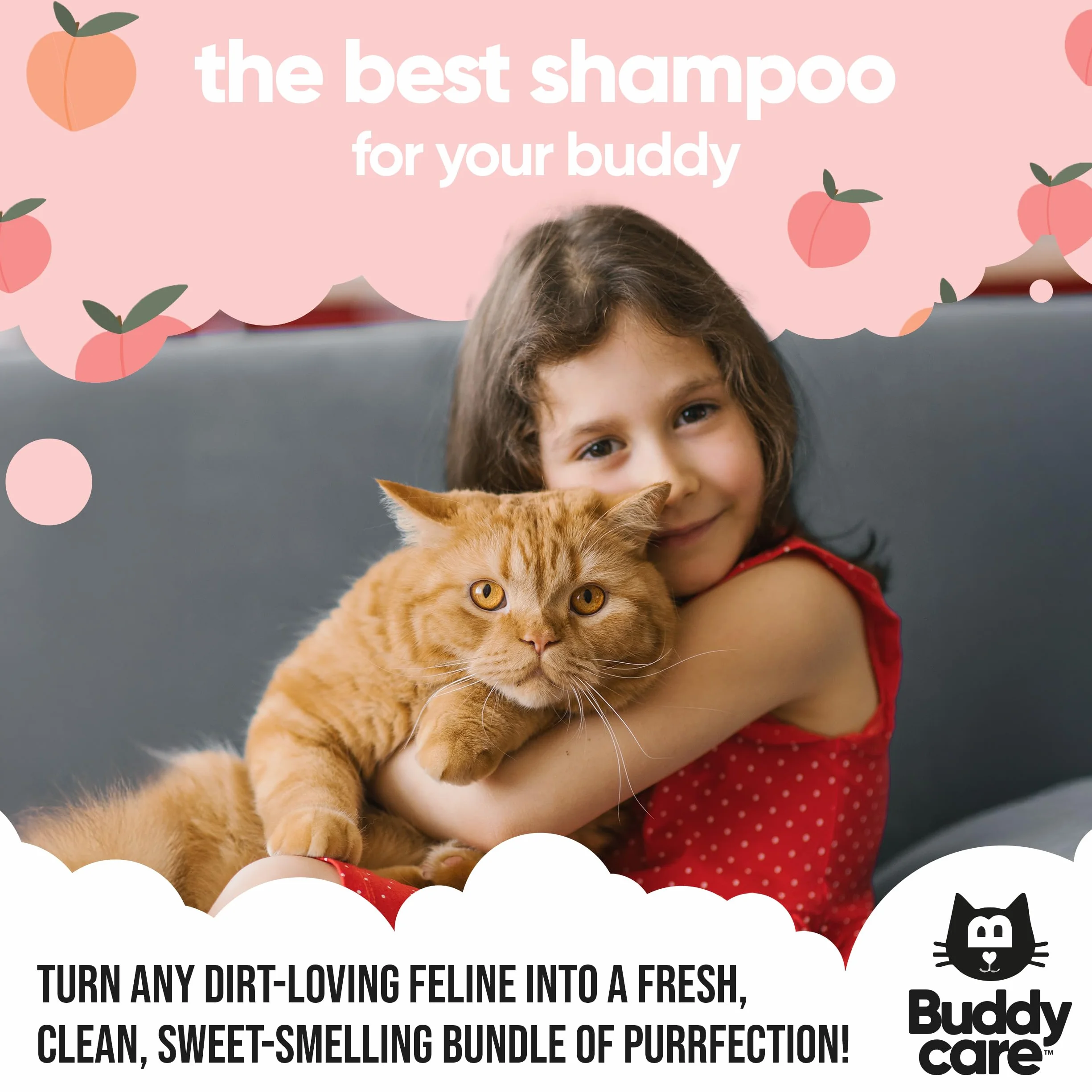 Buddycare Szampon dla kotów 500 ml szampon dla kotów o zapachu brzoskwini do czyszczenia i mycia