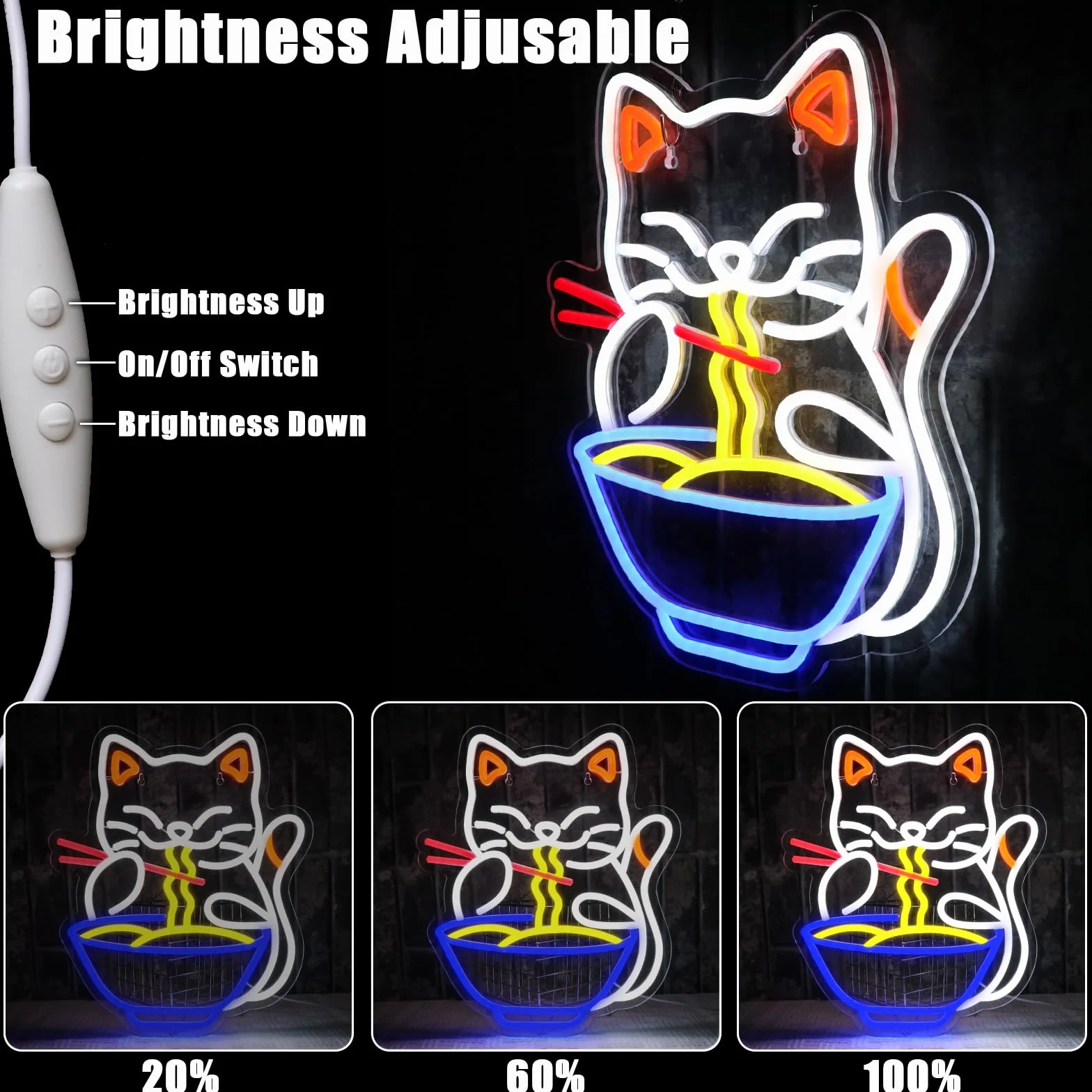 Kot Okna Znak świetlny Neon Kolorowy LED Neonowy Znak Ścienny Kot Makaron Neonowy Znak Makaron LED Restauracja Sklep Okna Kuchnia Przekąski Bar Salon Jadalnia Brunch Party