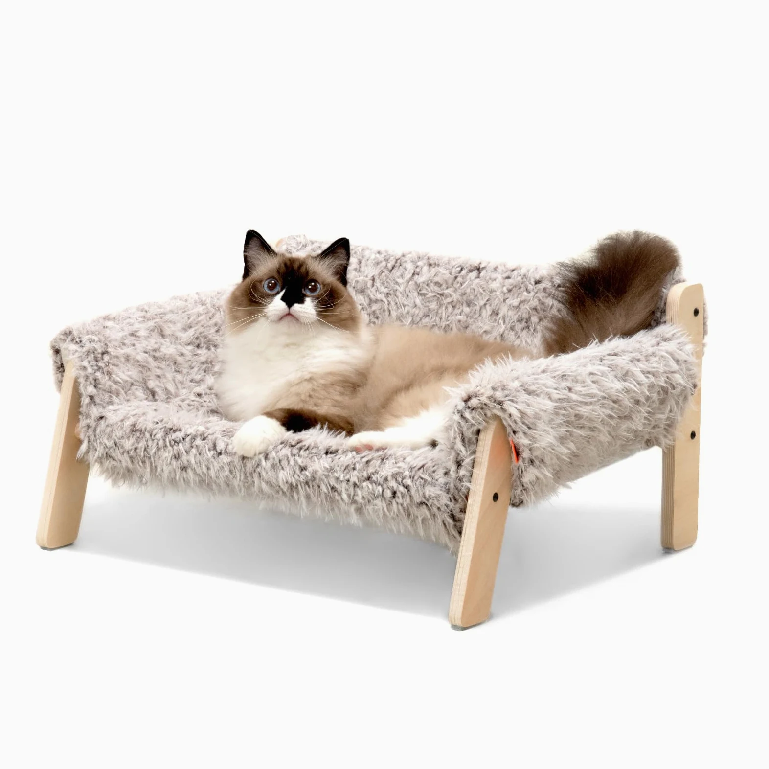 MEWOOFUN Podwyższone legowisko dla kota z drewna 56x45 cm wytrzymała sofa dla kota ze zdejmowaną poszewką obciążenie 10 kg brązowe