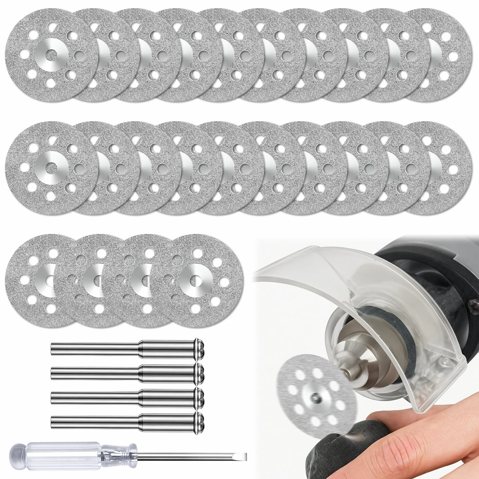 Flintronic 24 diamentowe tarcze tnące 22 mm, do narzędzi obrotowych Dremel, z 4 trzpieniami 3 mm i śrubokrętem