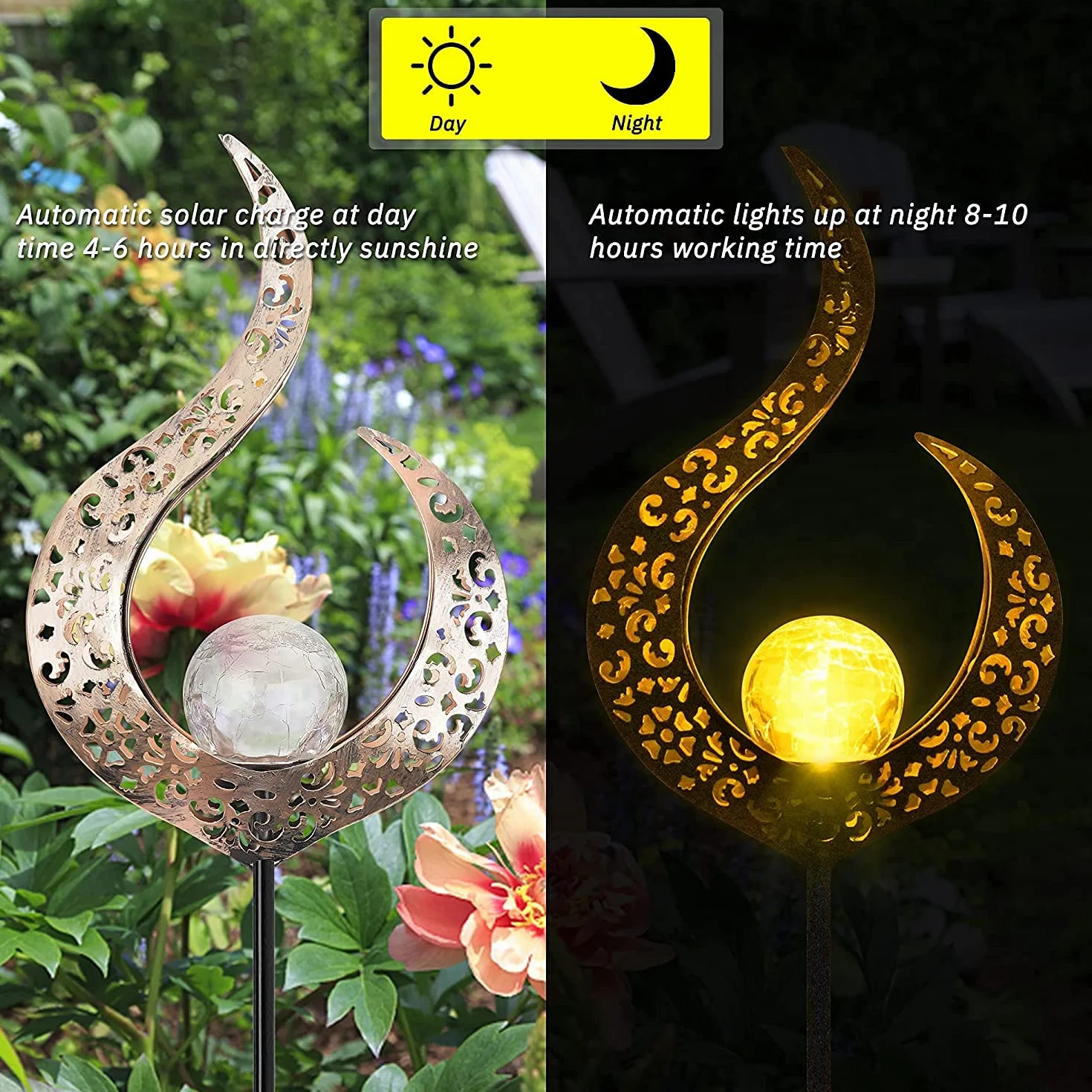 Lampa solarna do użytku na zewnątrz, 2 metalowe wydrążone diody LED, dekoracyjny stojak ogrodowy, lampa solarna na zewnątrz, pochodnia solarna do ogrodu, IP65, dekoracja ogrodowa na taras, ścieżkę,